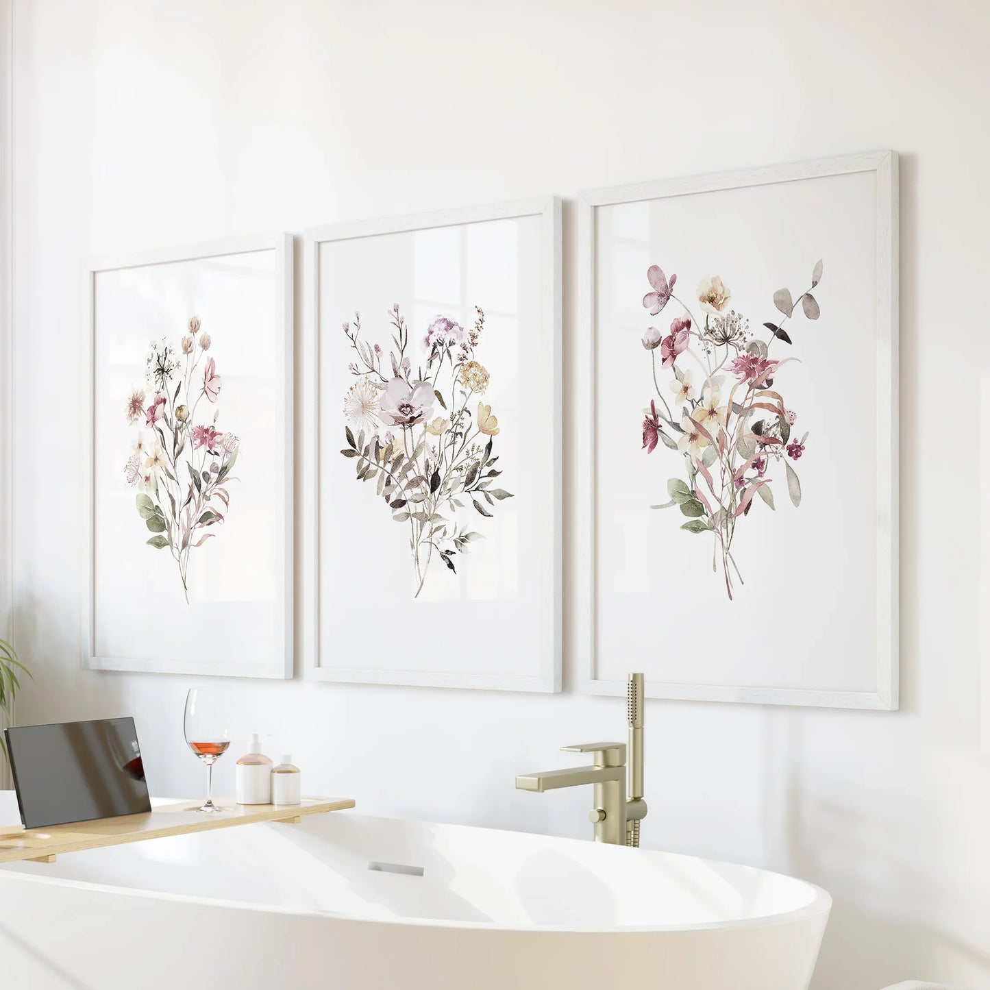 Wildflower Wall Art Set of 3 Watercolor Bouquet Prints