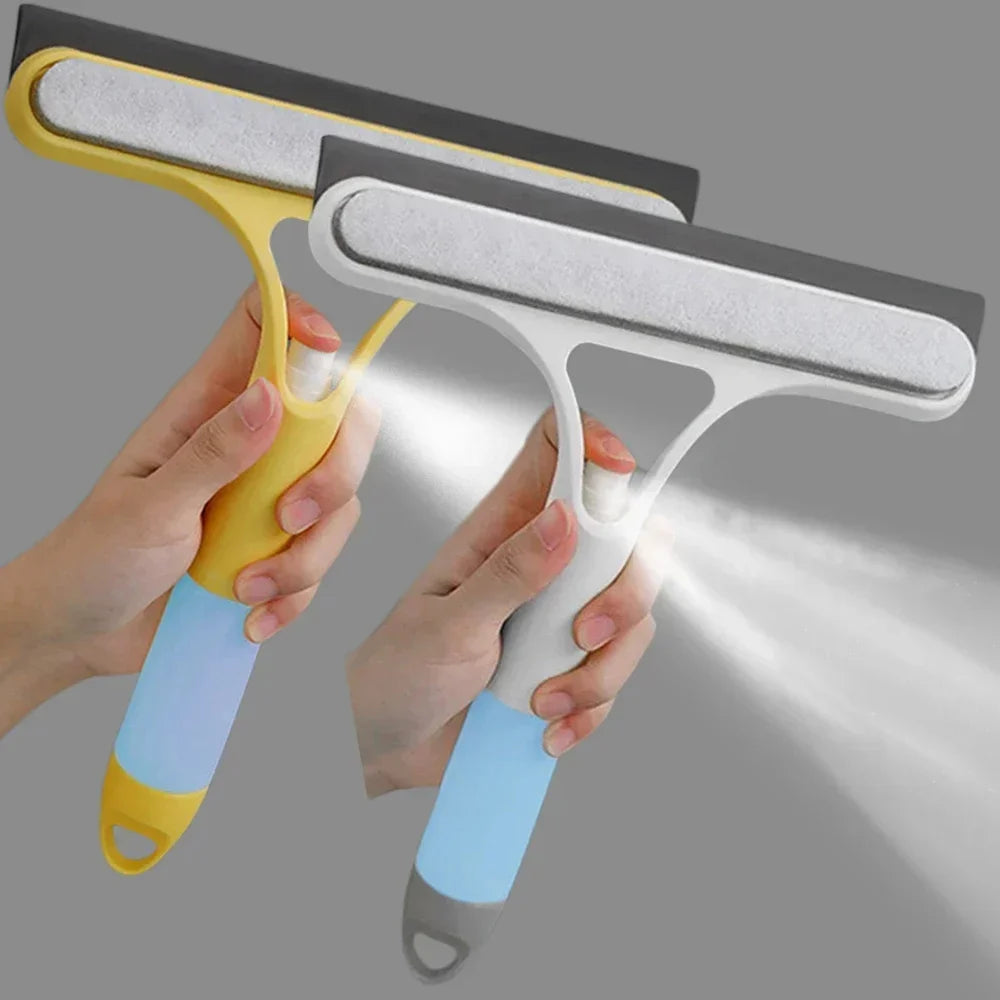 window cleaning squeegees spraying water in yellow and white models