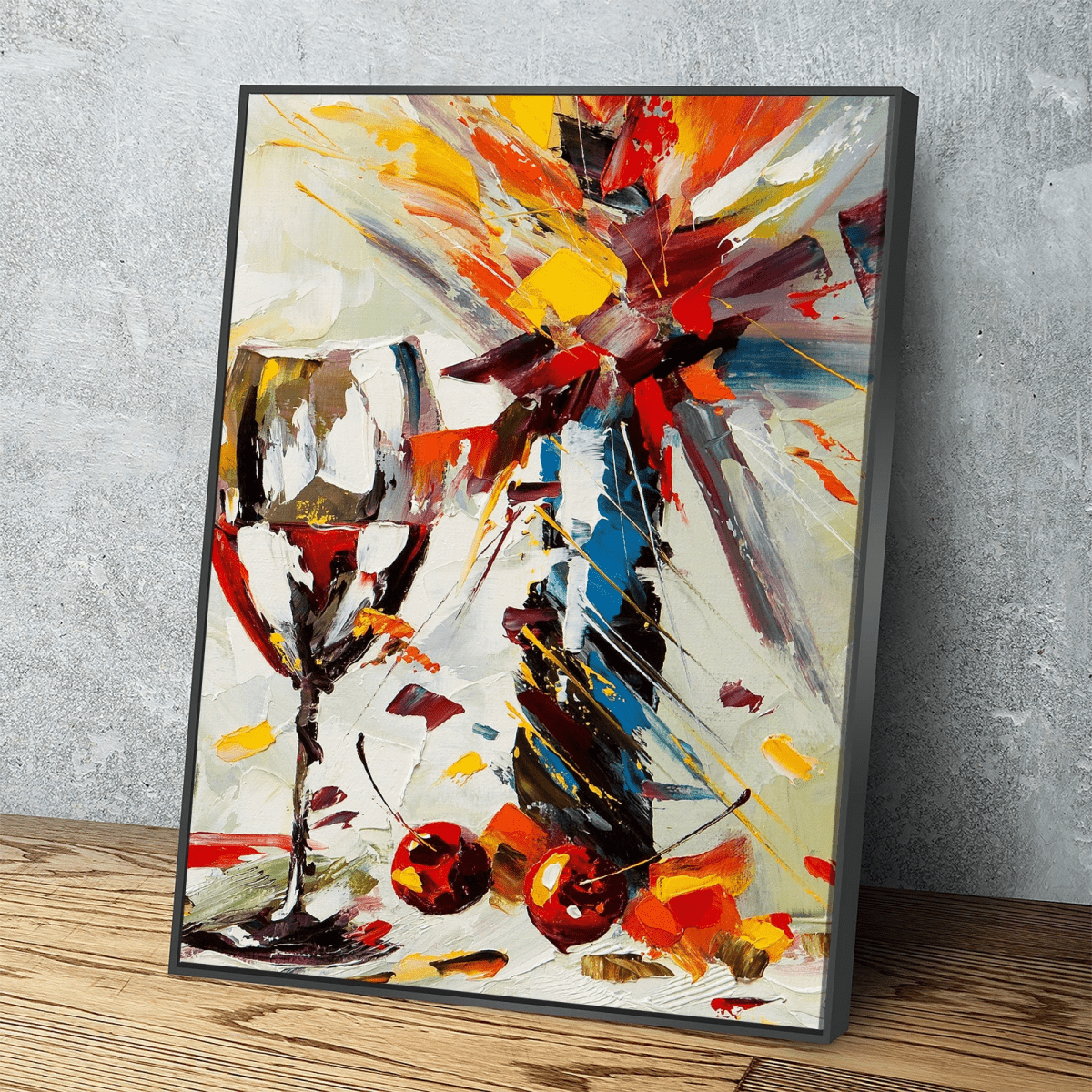 Wine And Flowers abstract canvas wall art for kitchen and bar decor