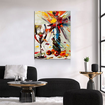 Wine And Flowers Abstract Canvas Wall Art, Kitchen Bar Decor
