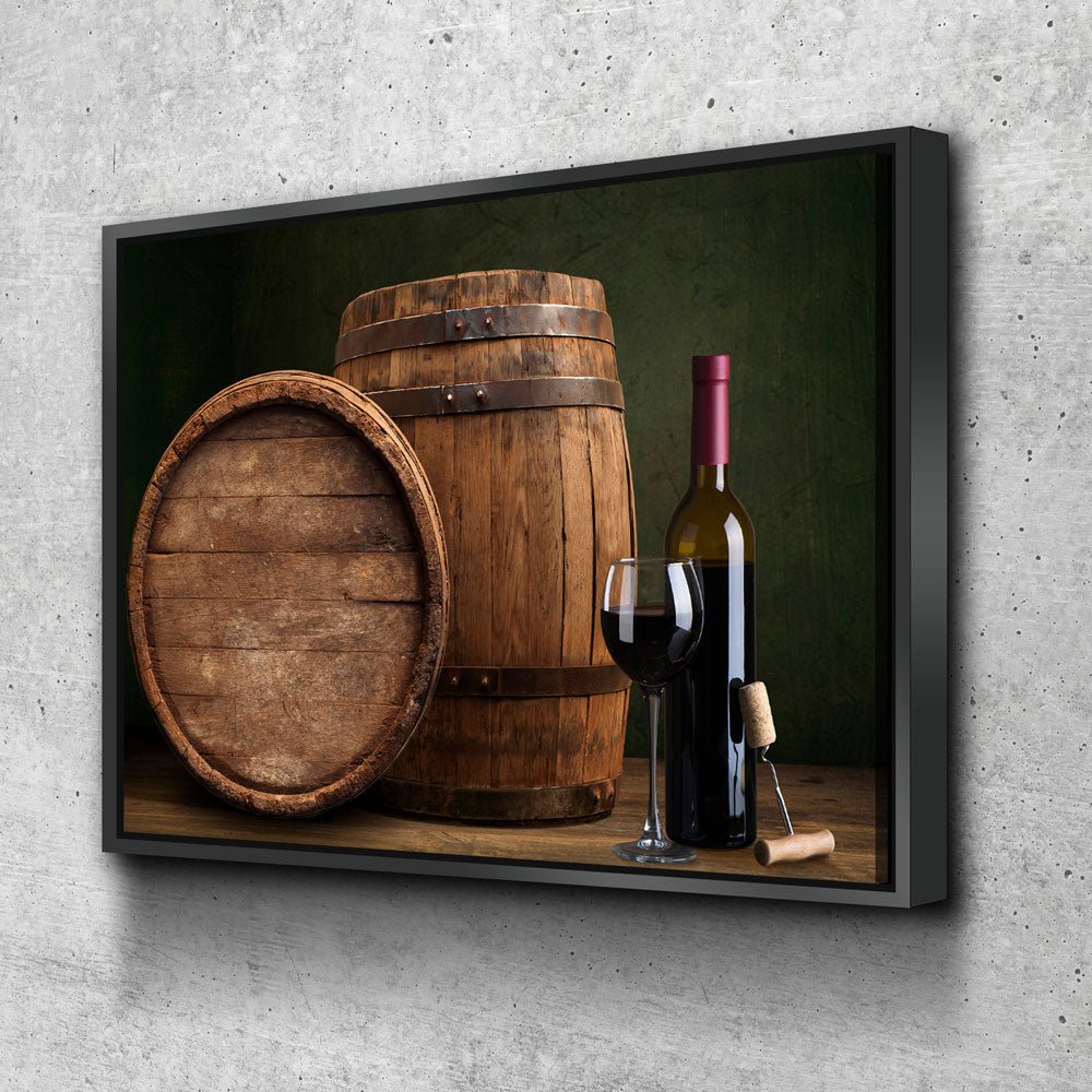 Wine and barrels canvas wall art for kitchen or bar