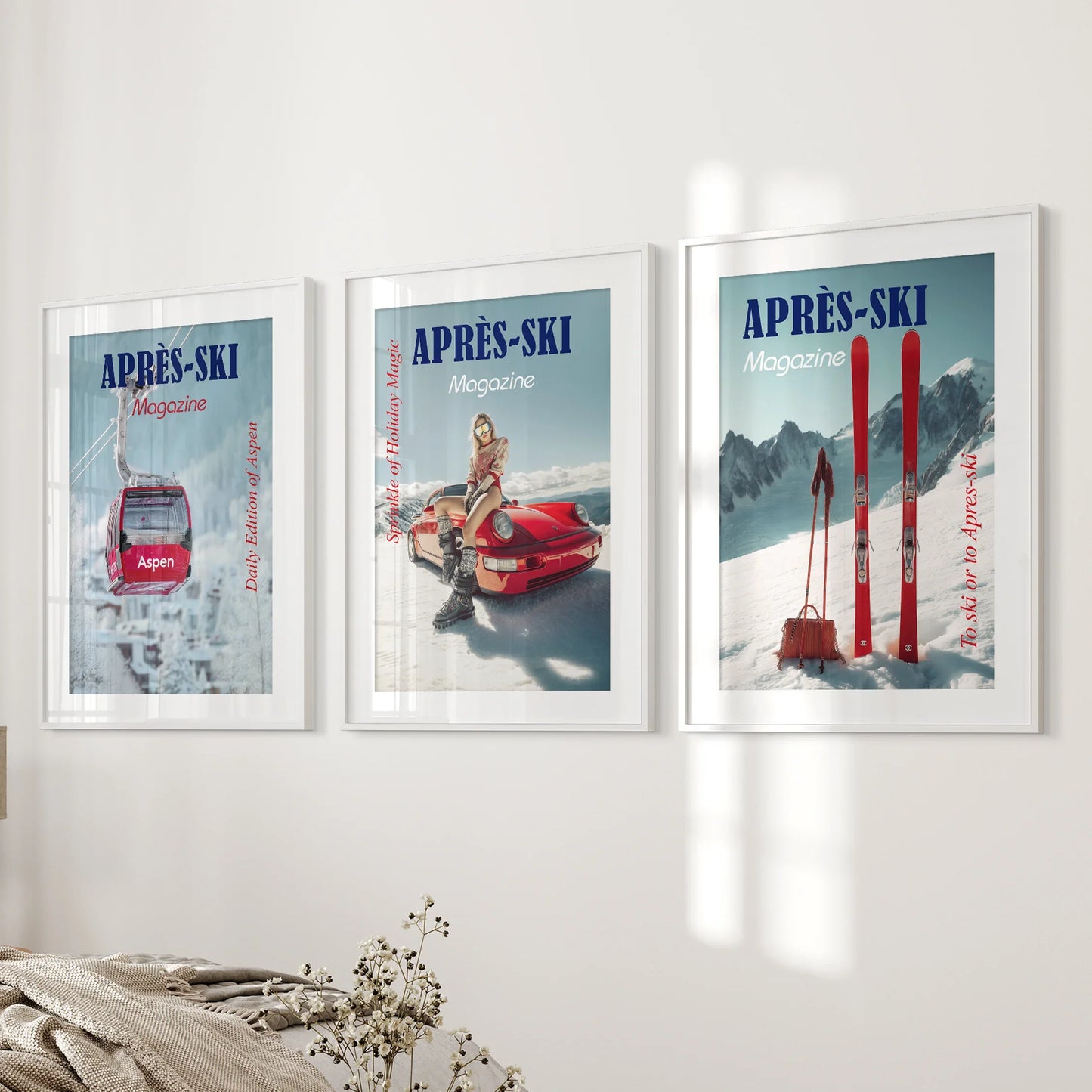 Girly Apres Ski Wall Art Set of 3 Chic Resort Prints