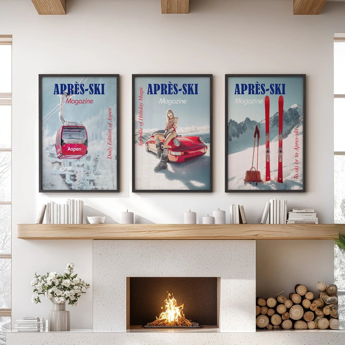 Girly Apres Ski Wall Art Set of 3 Chic Resort Prints