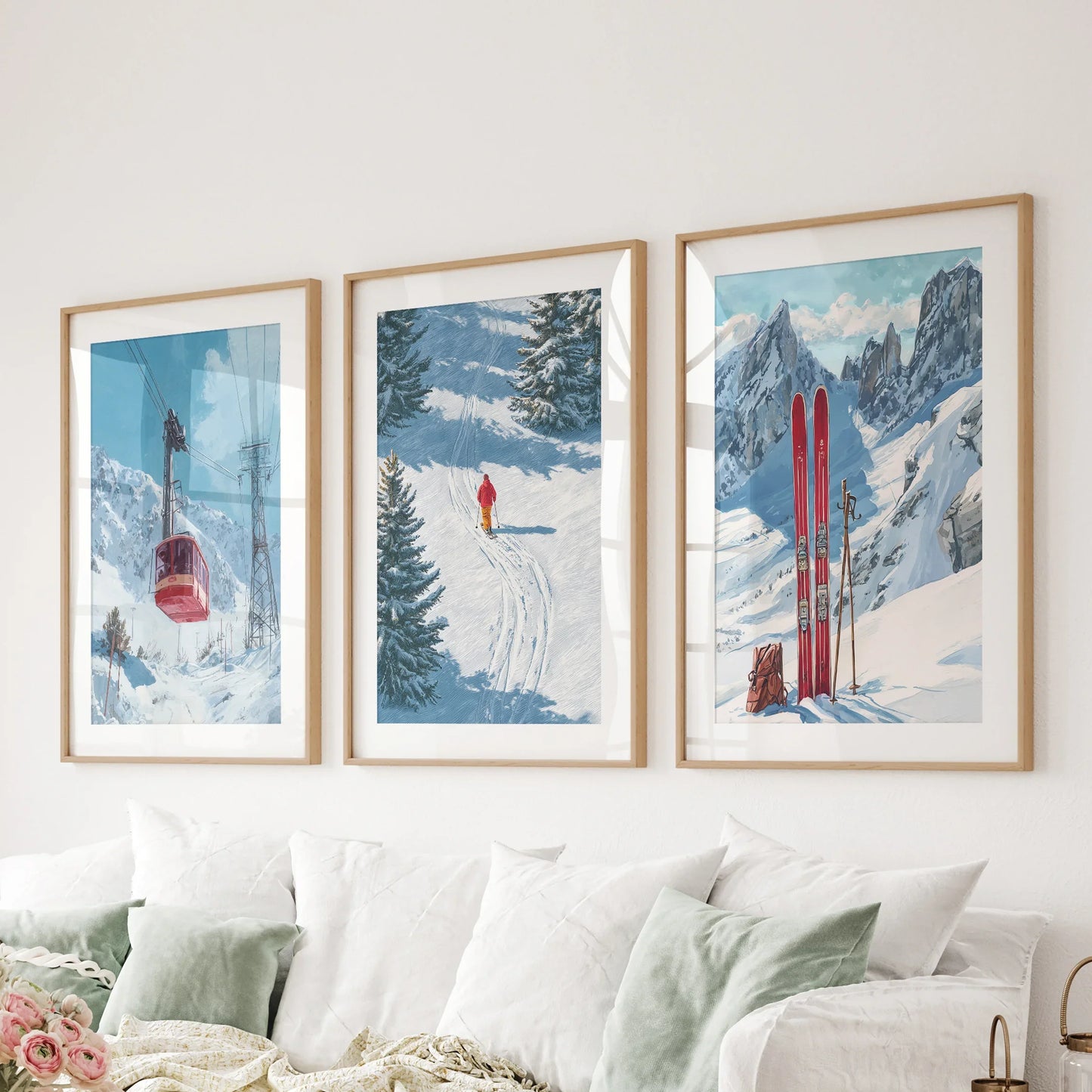 Snowy Mountain Ski Wall Art, 3 Piece Winter Print Set