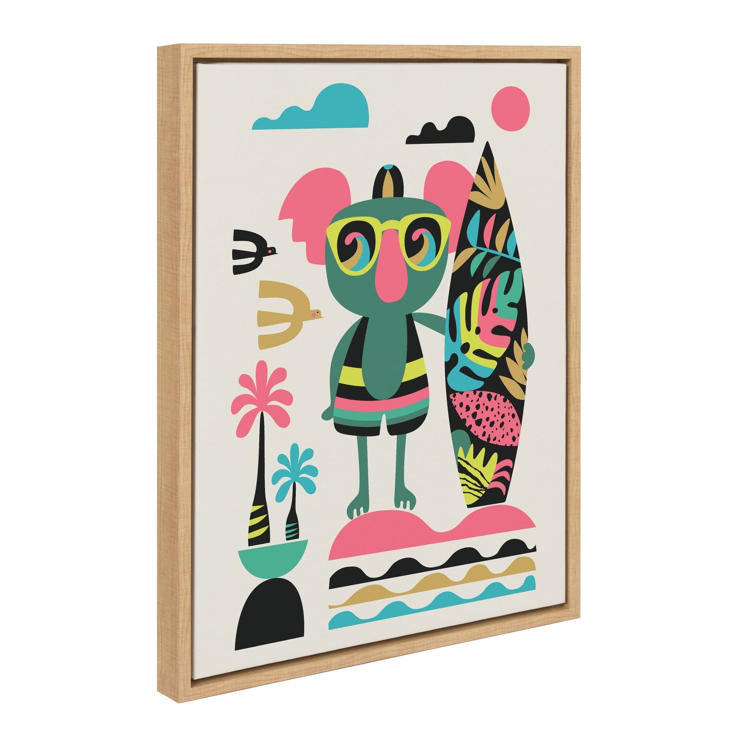Sylvie Mid Century Modern Surf Koala Framed Canvas by Rachel Lee of My Dream Wall