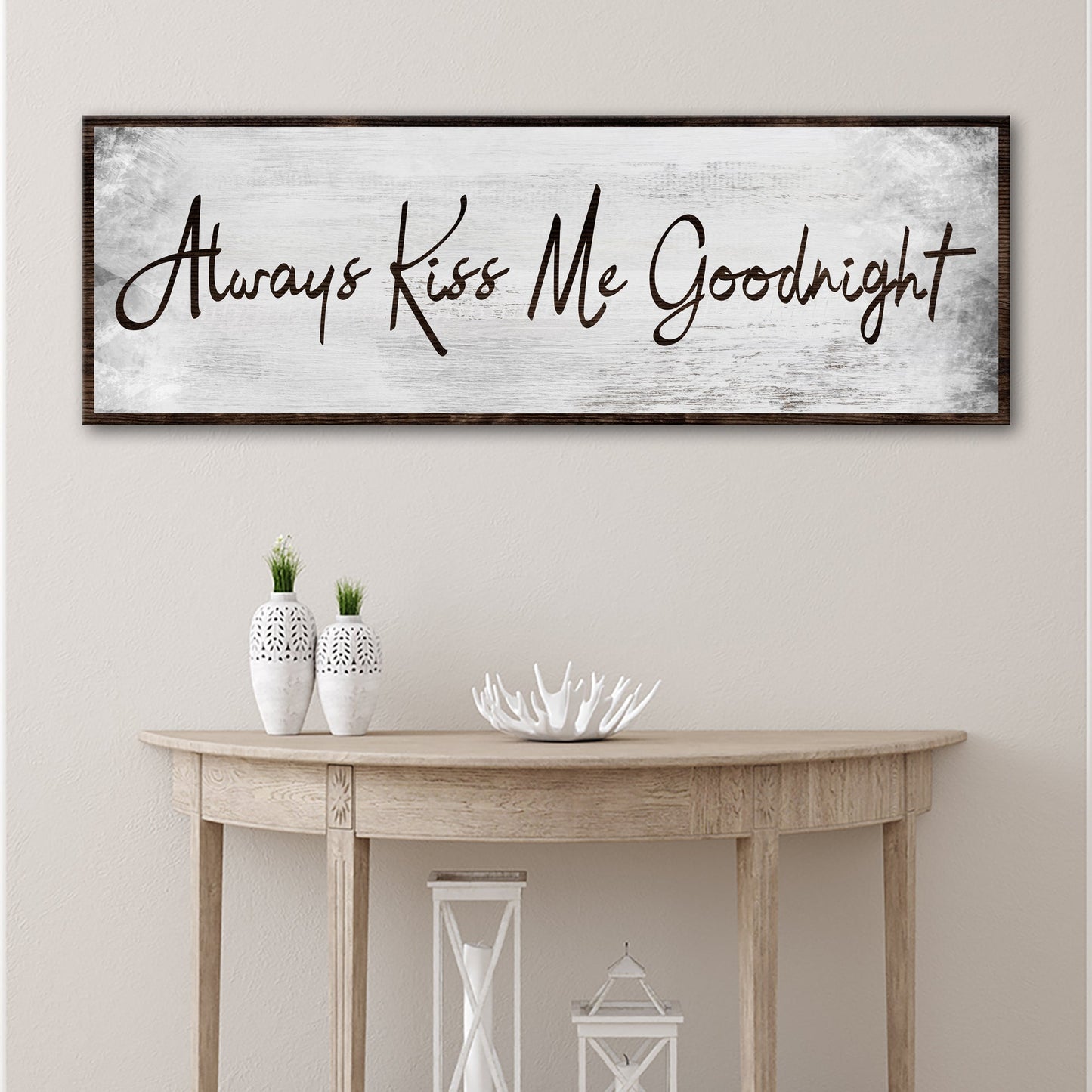 Always Kiss Me Goodnight Couple Canvas Sign IV