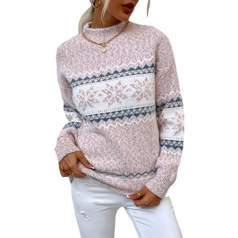women’s winter snowflake sweater pink
