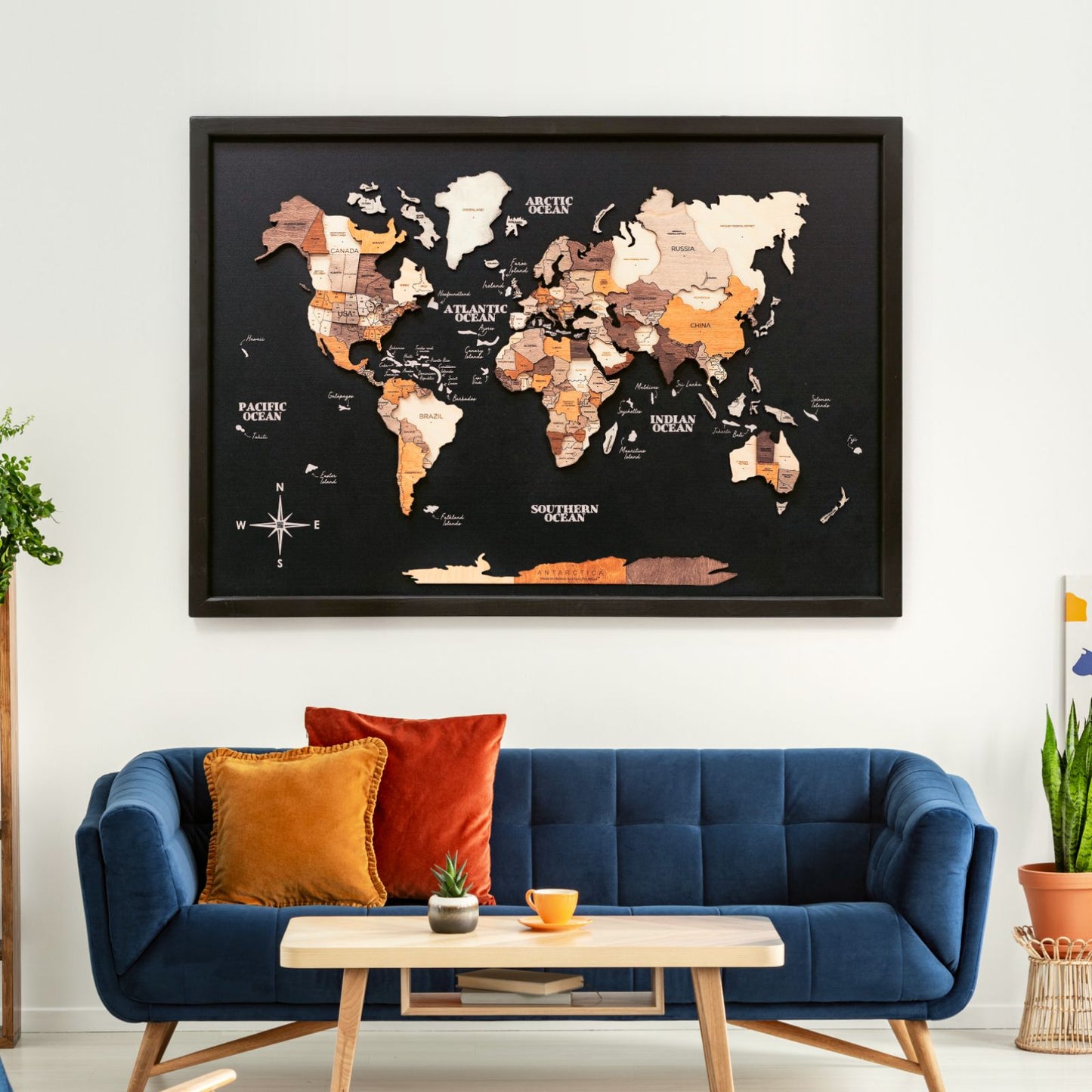 Wooden World Map Panel Wall Art - Multicolor
