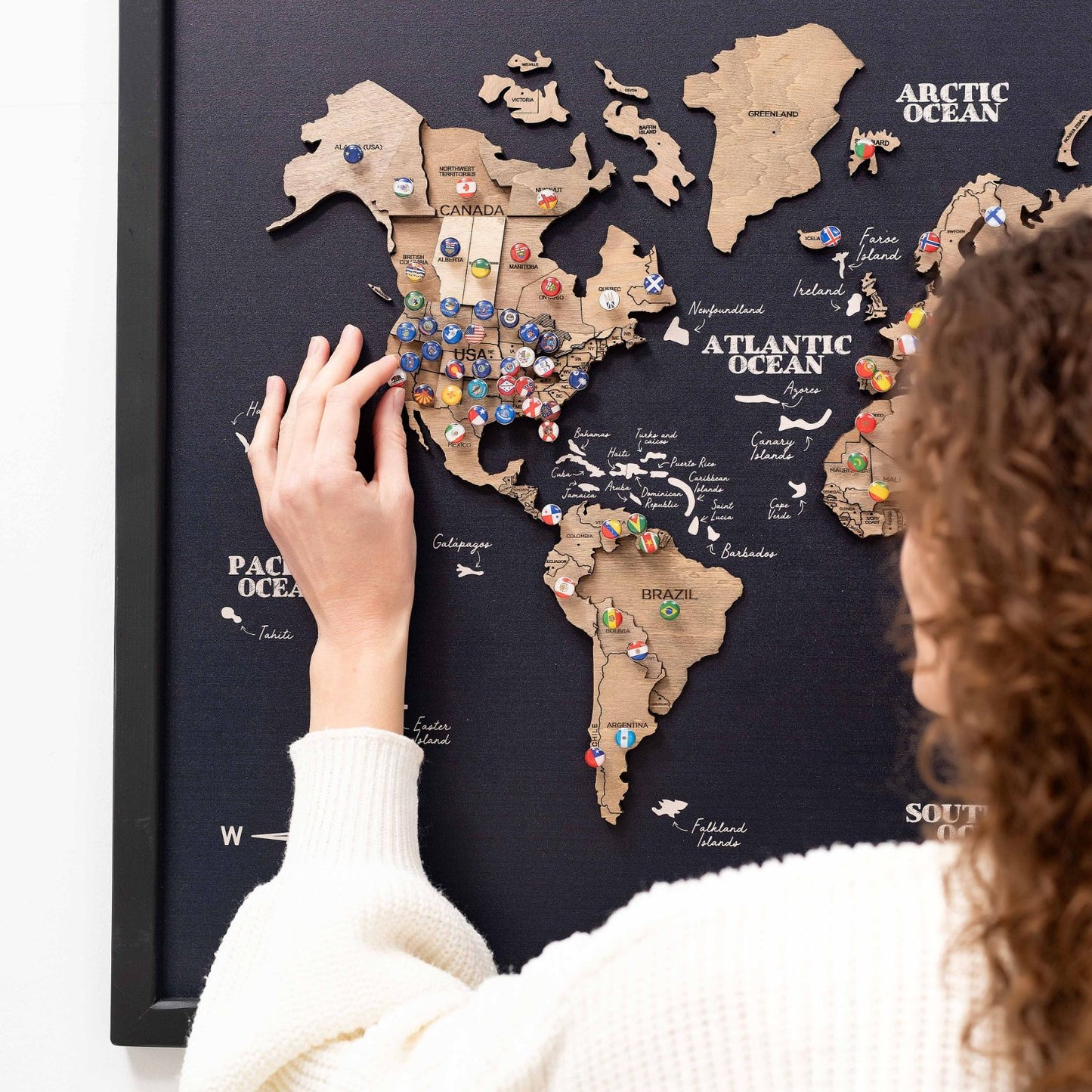 3D Wooden Panel World Map Wall Art - Terra