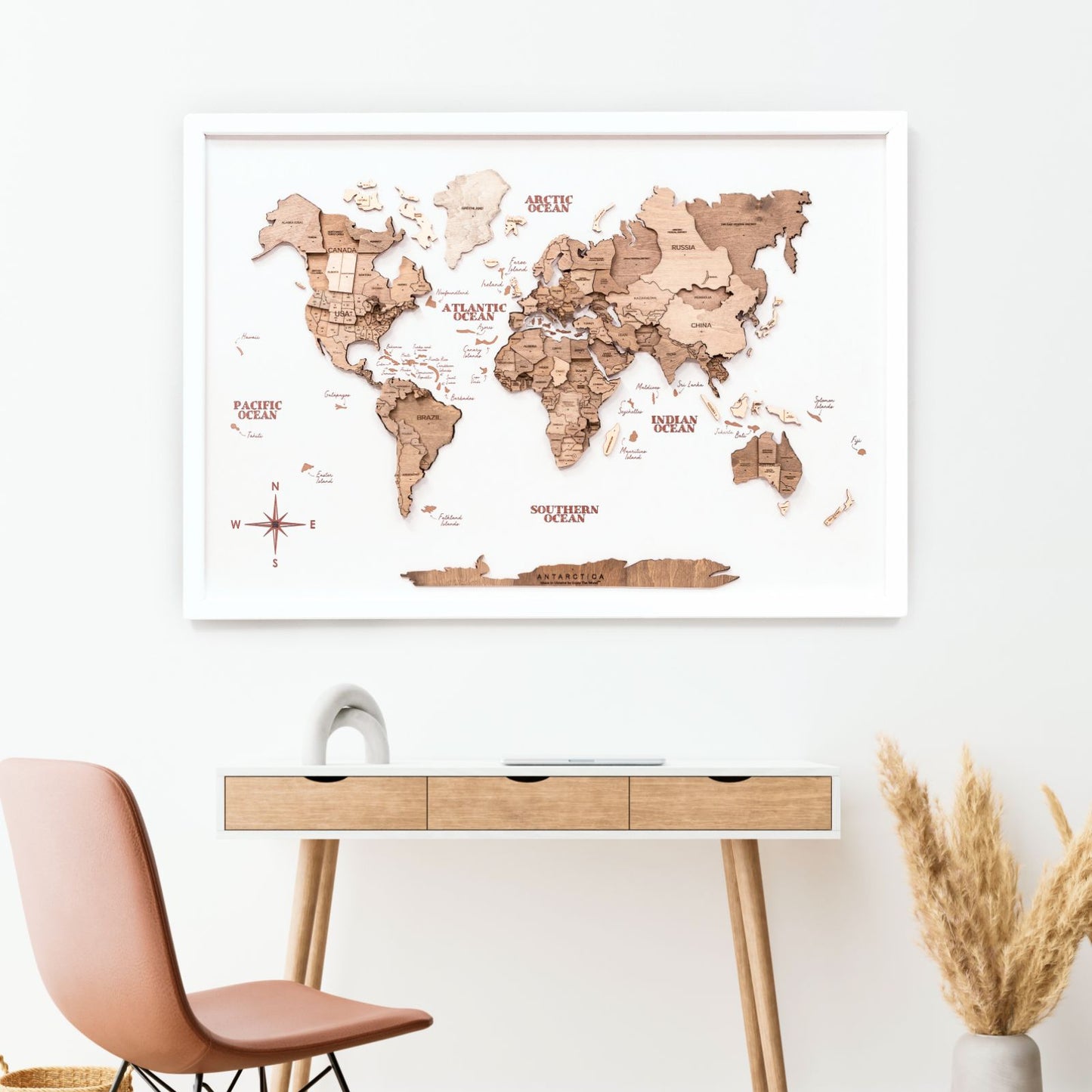 3D Wooden Panel World Map Wall Art - Terra