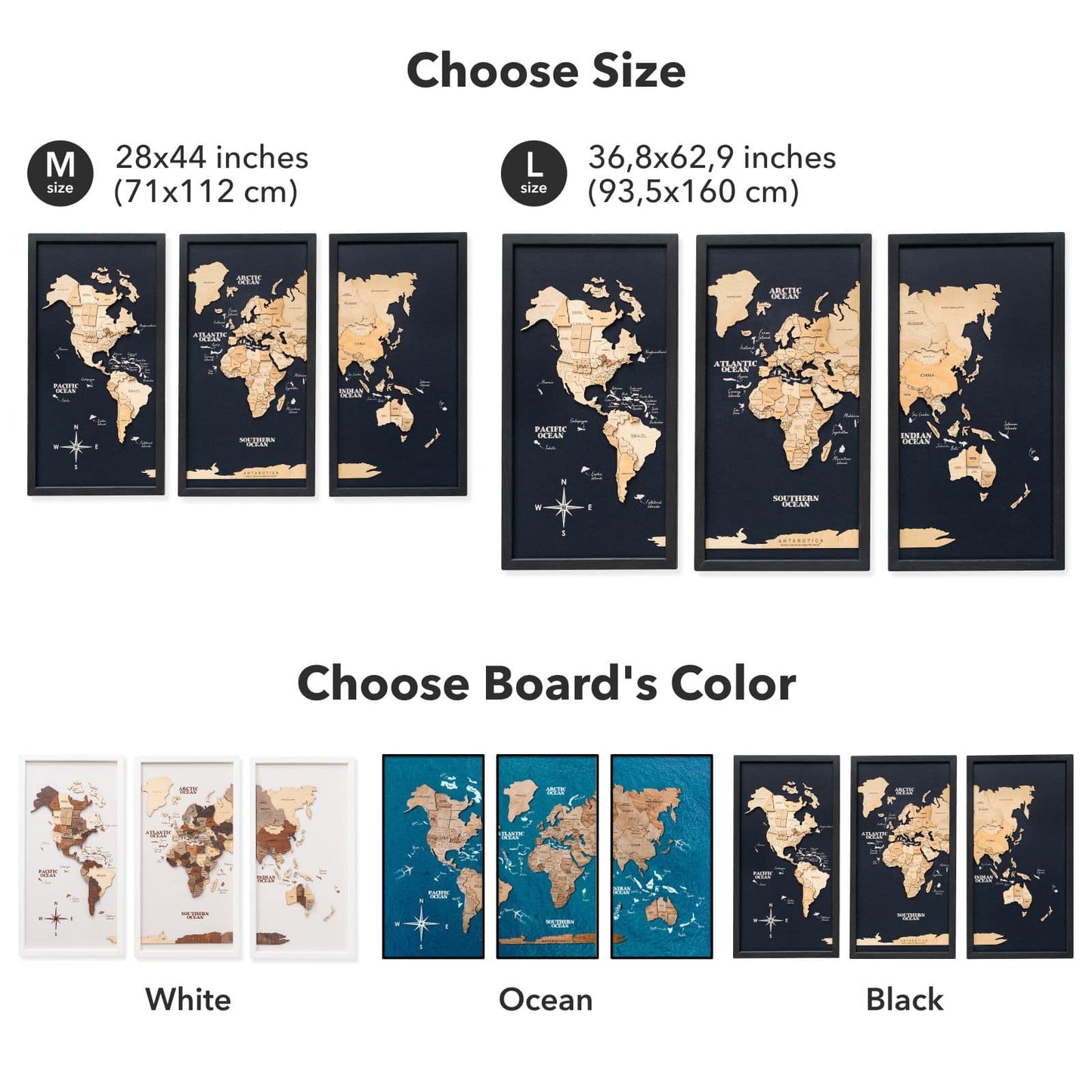 3D Canvas Triptych World Map Wall Art - Multicolor