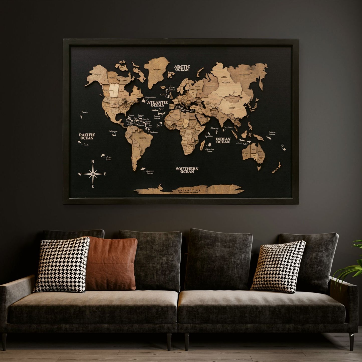 3D Wooden Panel World Map Wall Art - Terra