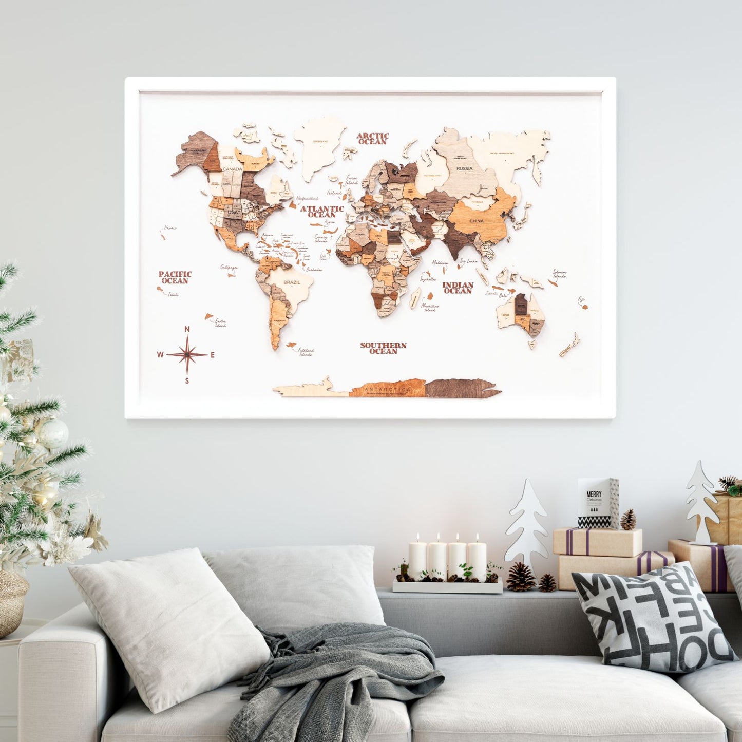 Wooden World Map Panel Wall Art - Multicolor