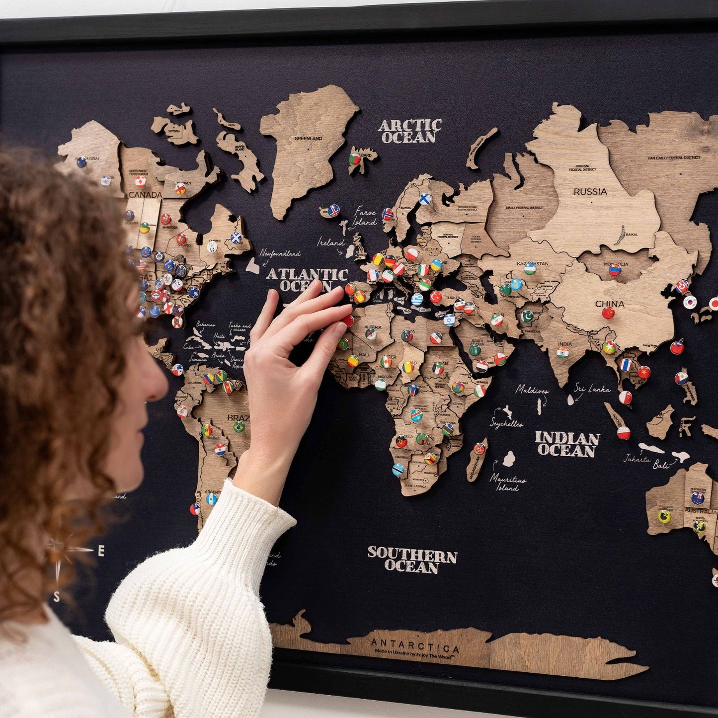 3D Wooden Panel World Map Wall Art - Terra