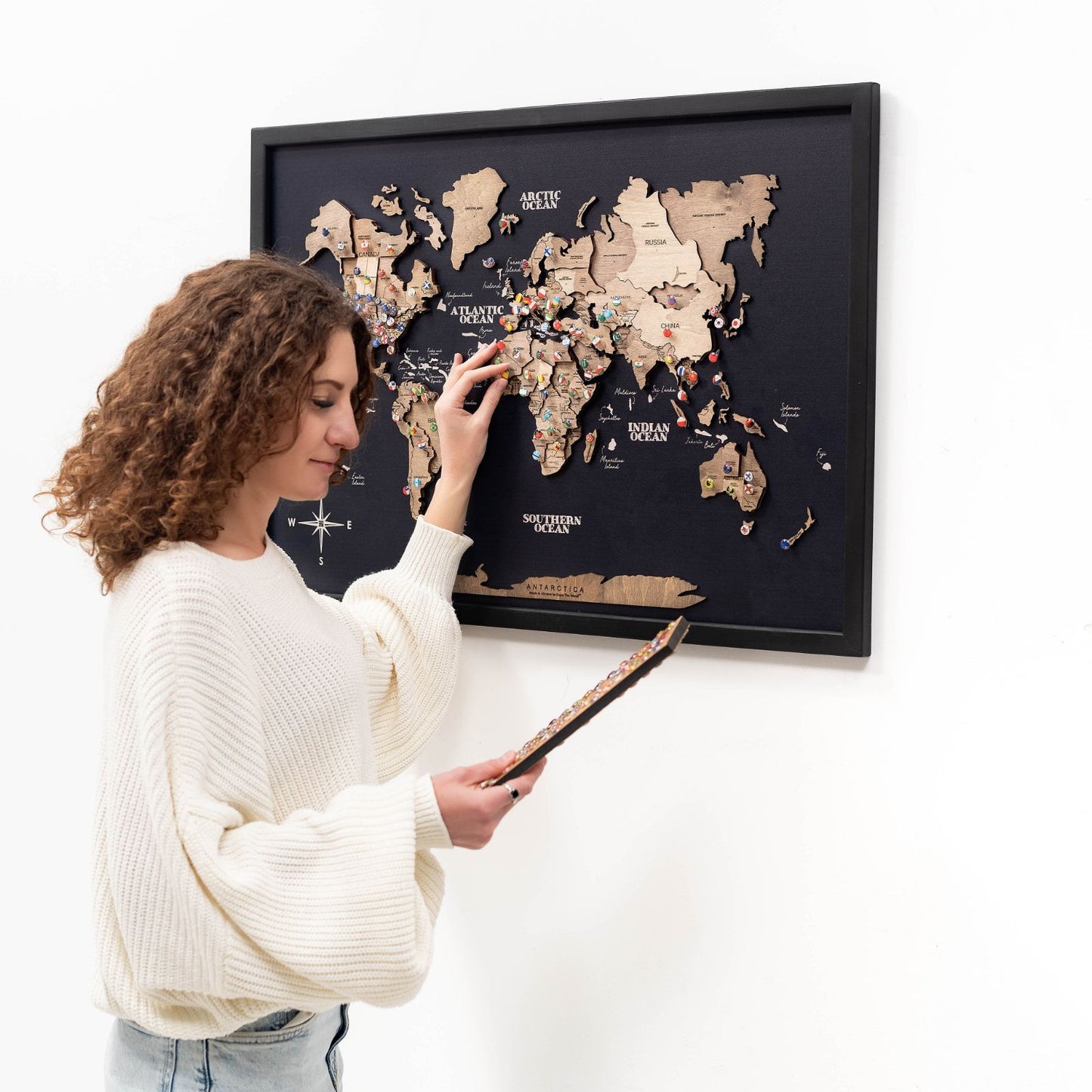 3D Wooden Panel World Map Wall Art - Terra