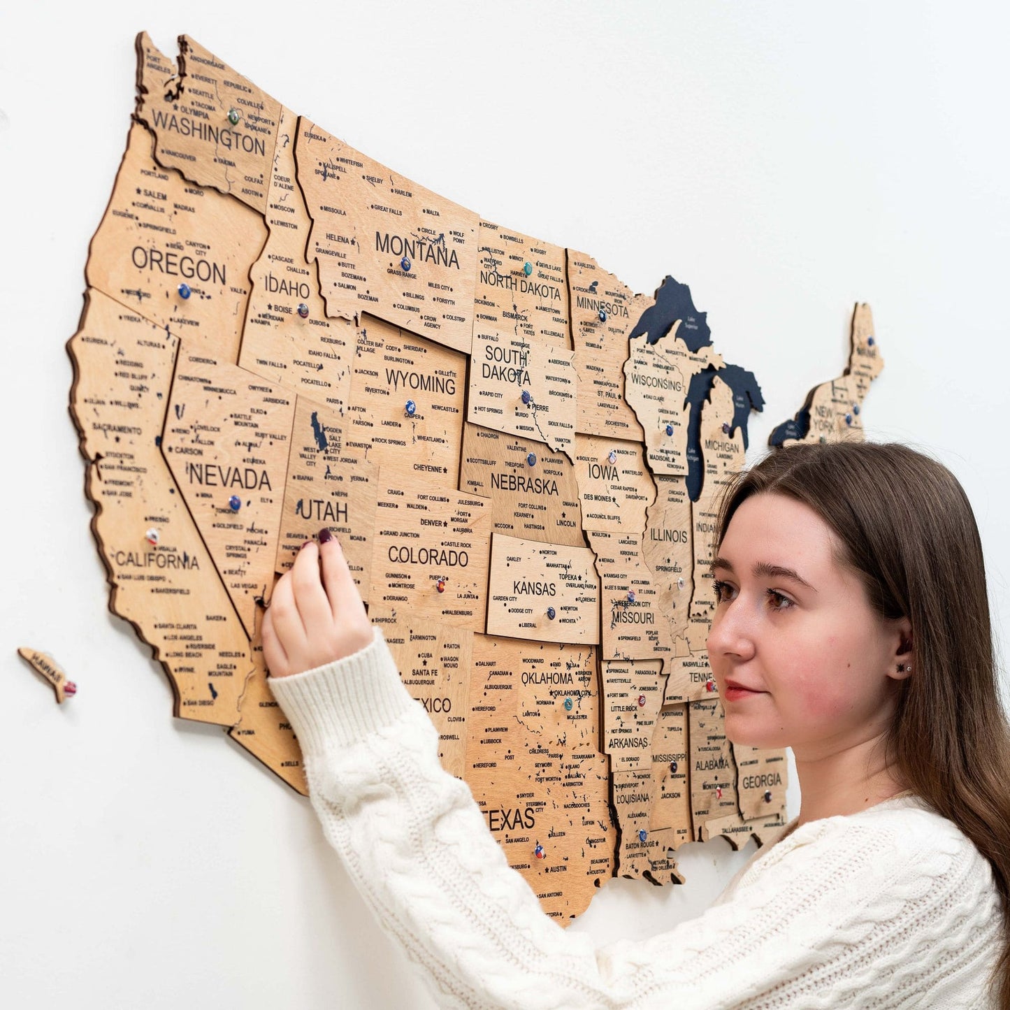 Wood 3D USA Map Wall Art - Gold