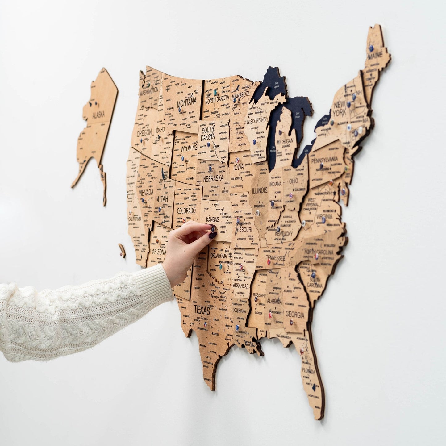 Wood 3D USA Map Wall Art - Gold