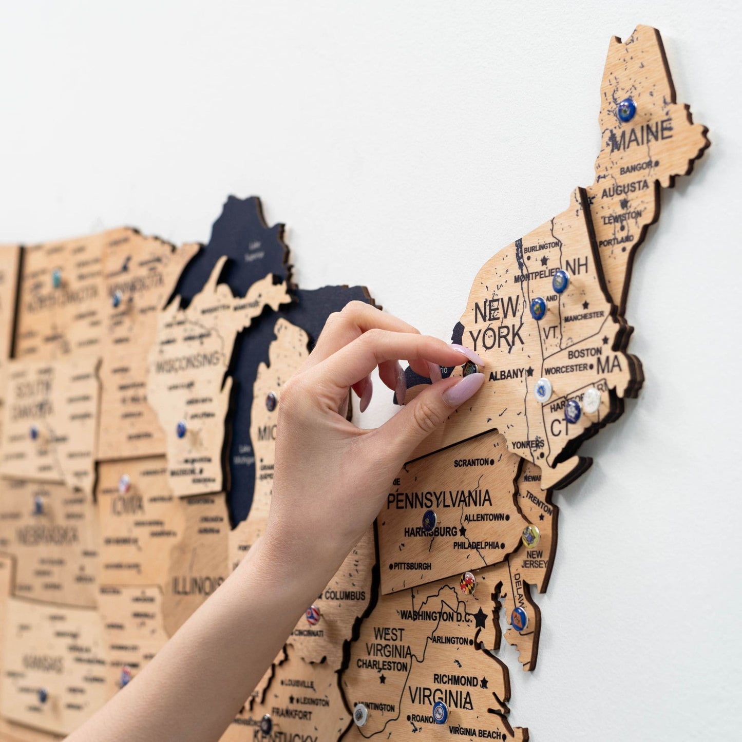 Wood 3D USA Map Wall Art - Gold