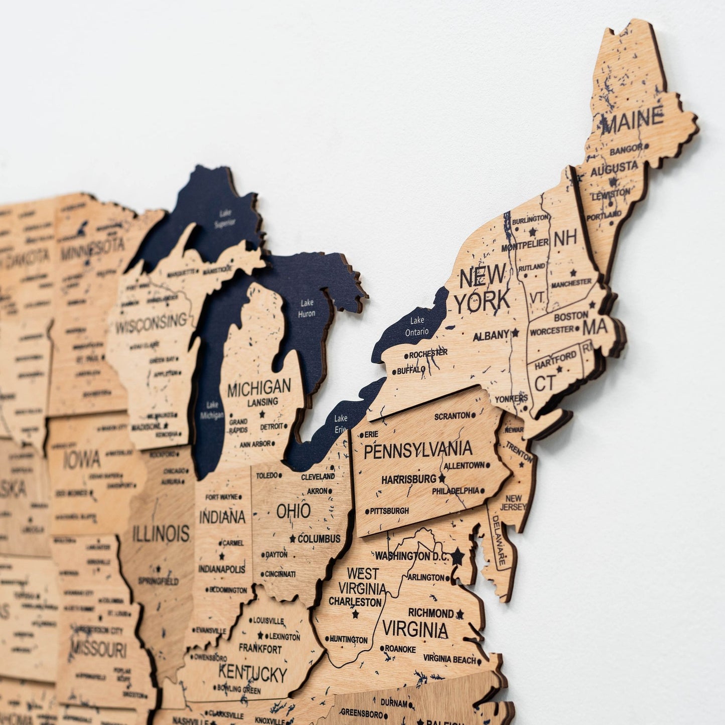 Wood 3D USA Map Wall Art - Gold