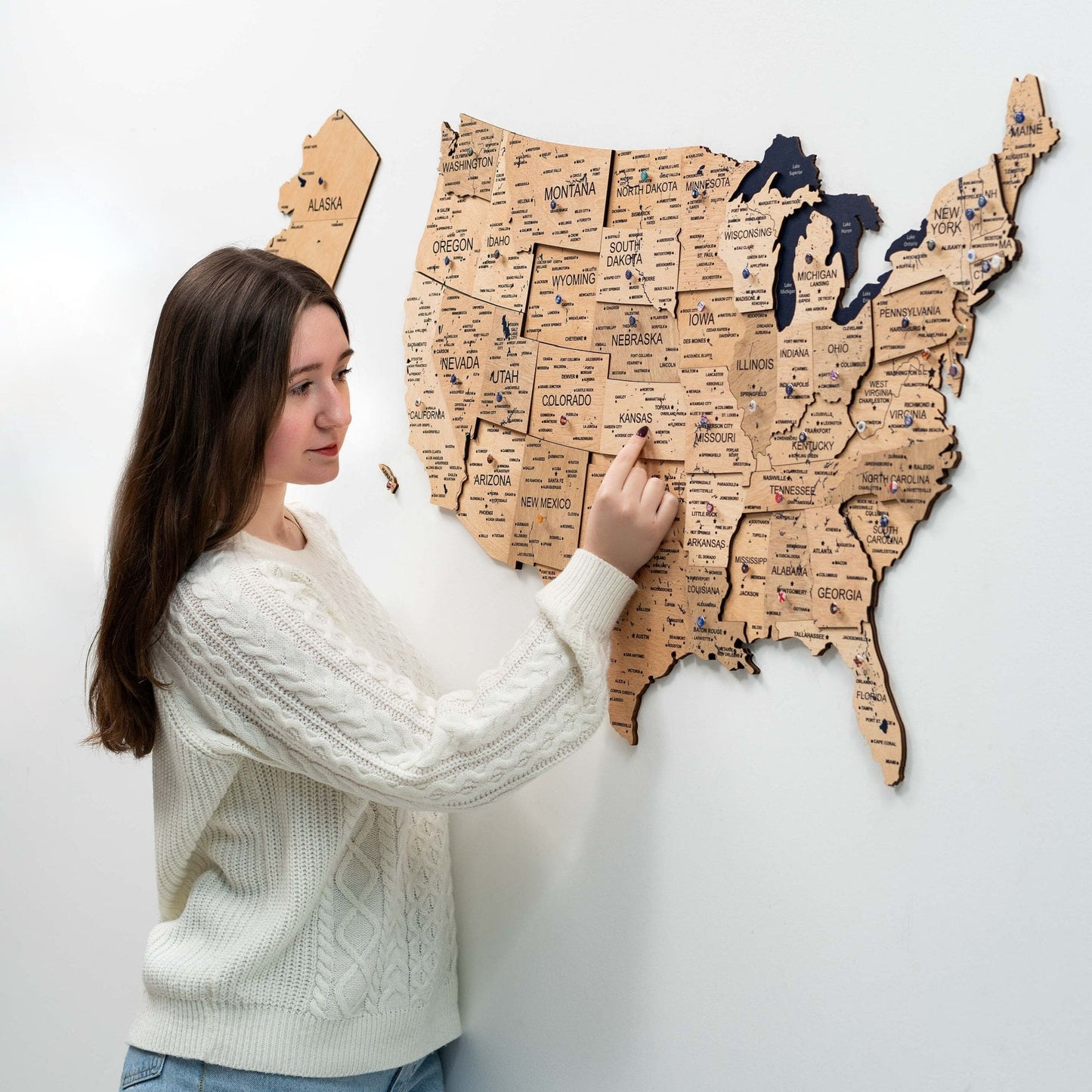 Wood 3D USA Map Wall Art - Gold