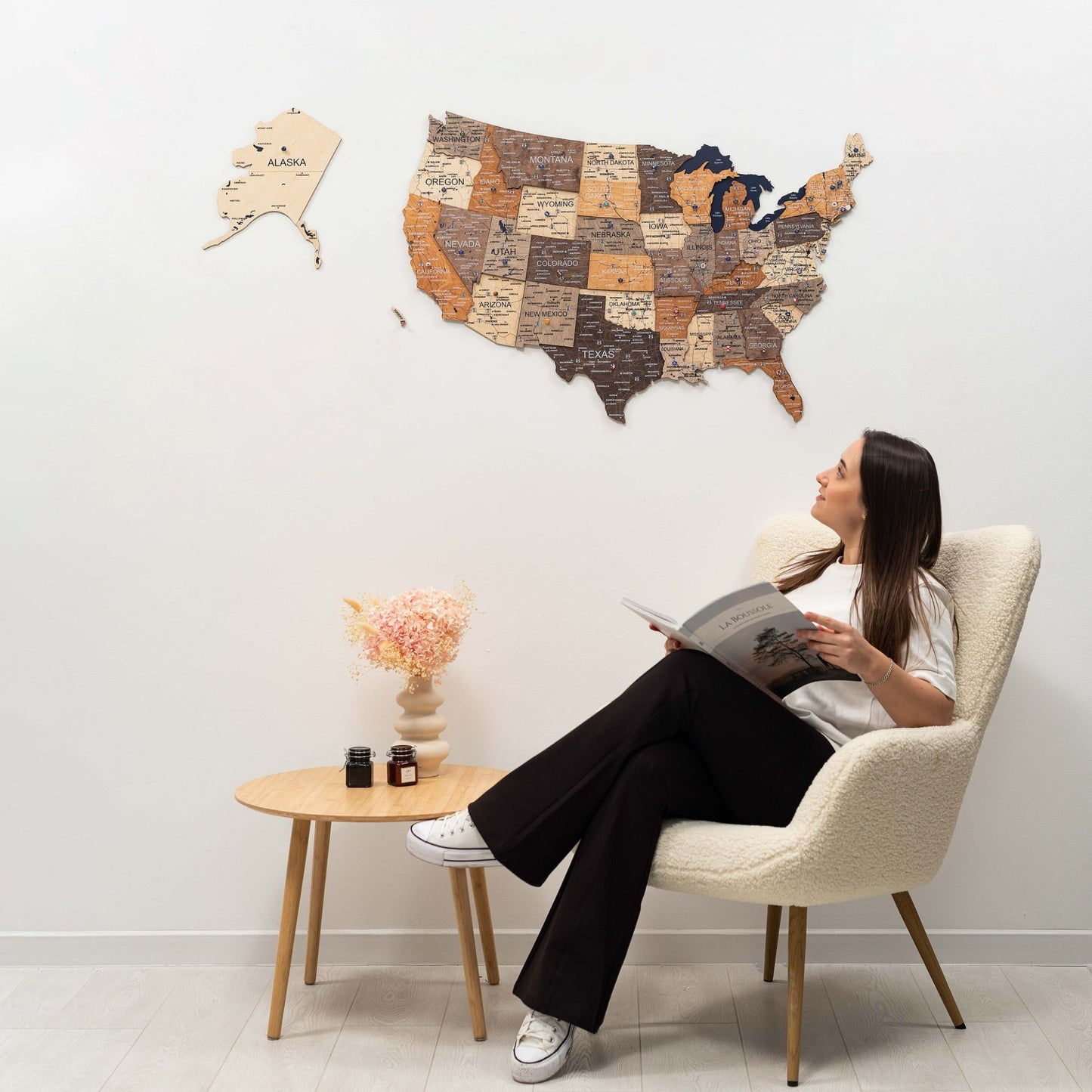 Wood 3D USA Map Wall Art - Multicolor