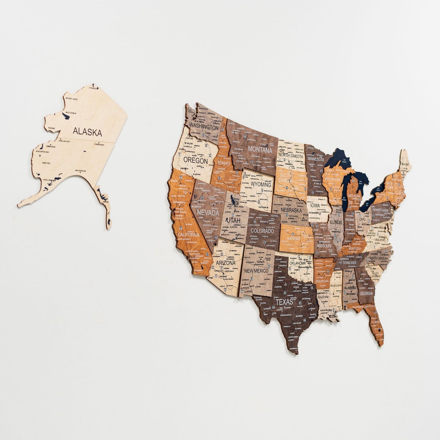 Wood 3D USA Map Wall Art - Multicolor