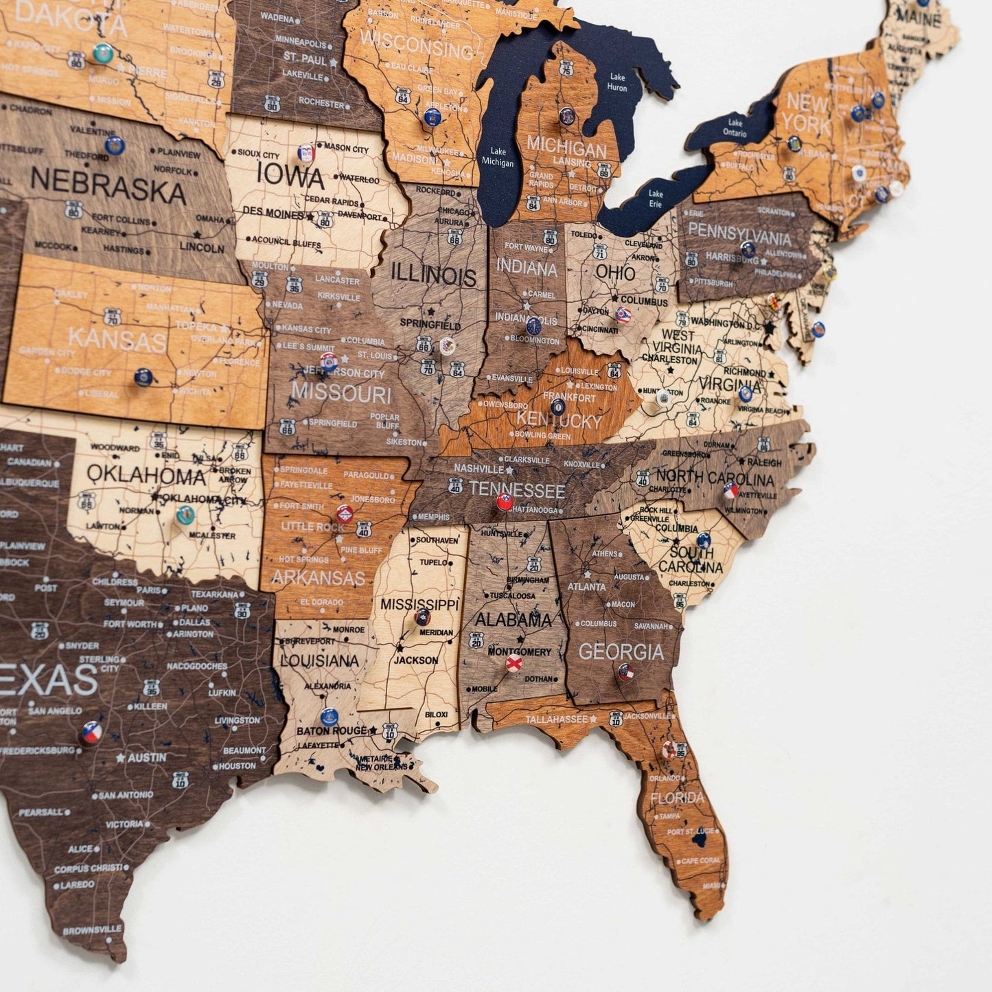 Wood 3D USA Map Wall Art - Multicolor
