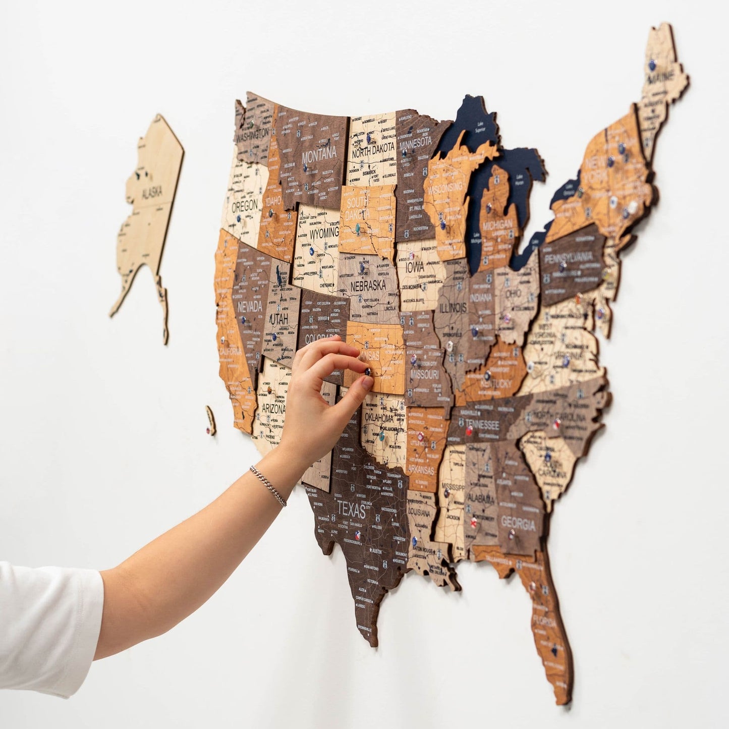 Wood 3D USA Map Wall Art - Multicolor