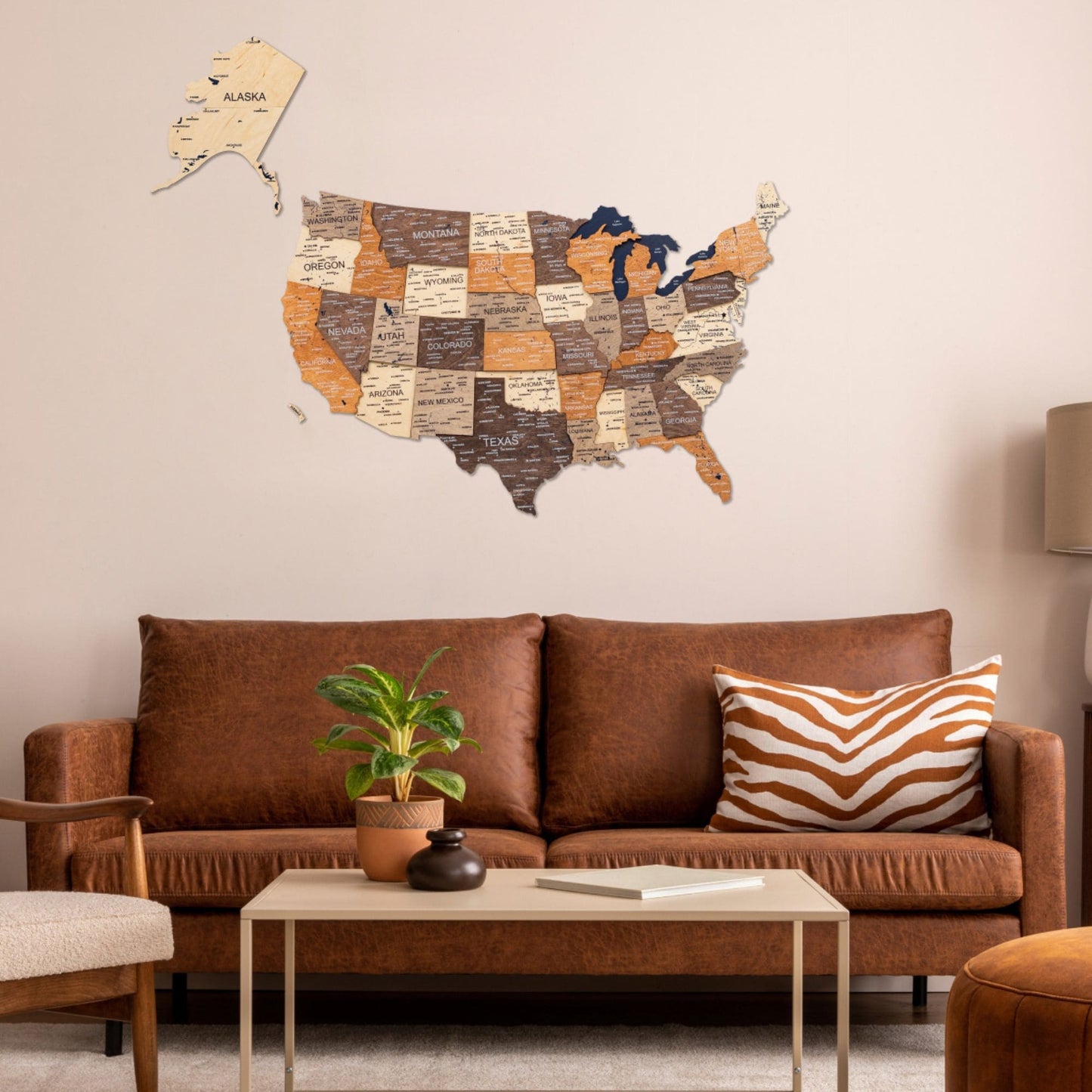 Wood 3D USA Map Wall Art - Multicolor