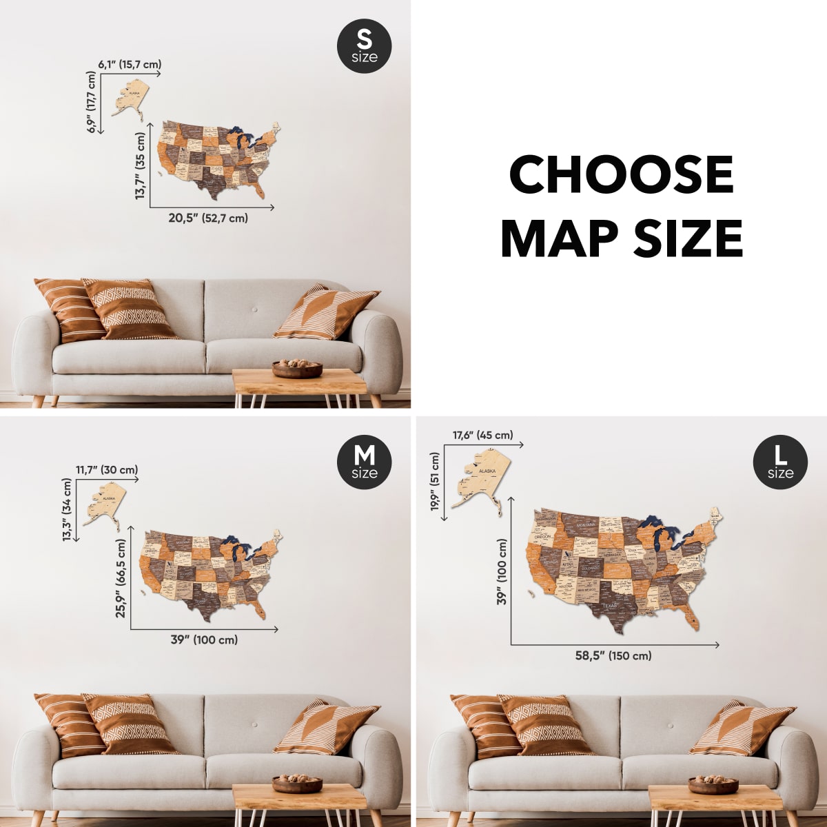 Wood 3D USA Map Wall Art - Multicolor