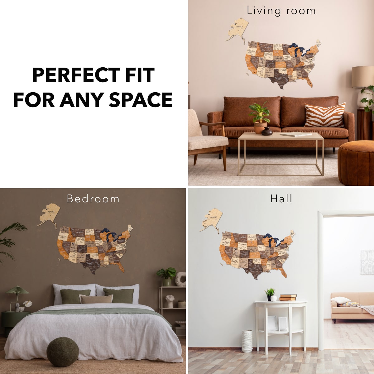 Wood 3D USA Map Wall Art - Multicolor