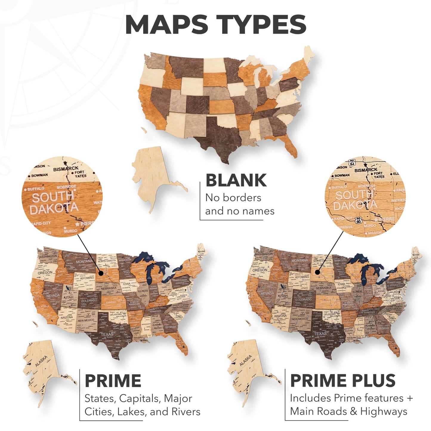 Wood 3D USA Map Wall Art - Multicolor