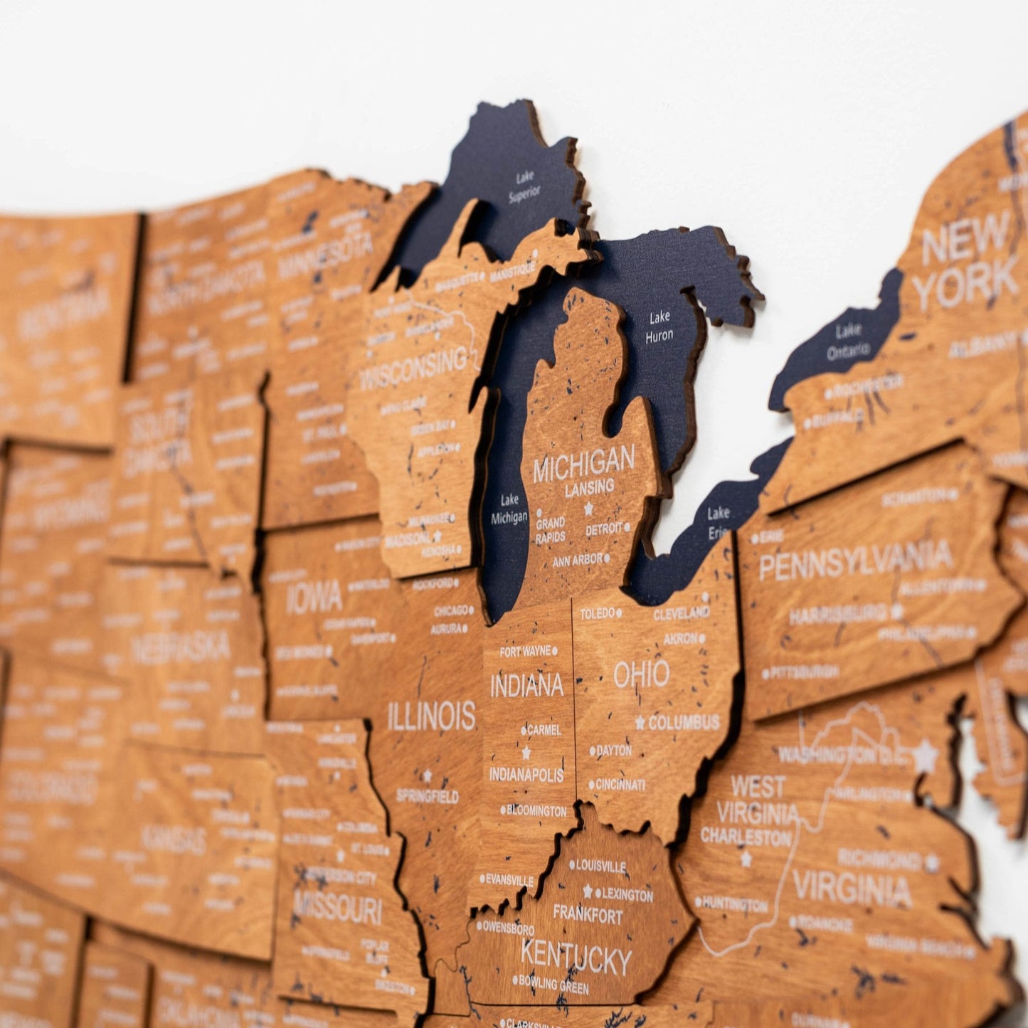 Wood 3D USA Map Wall Art - Oak