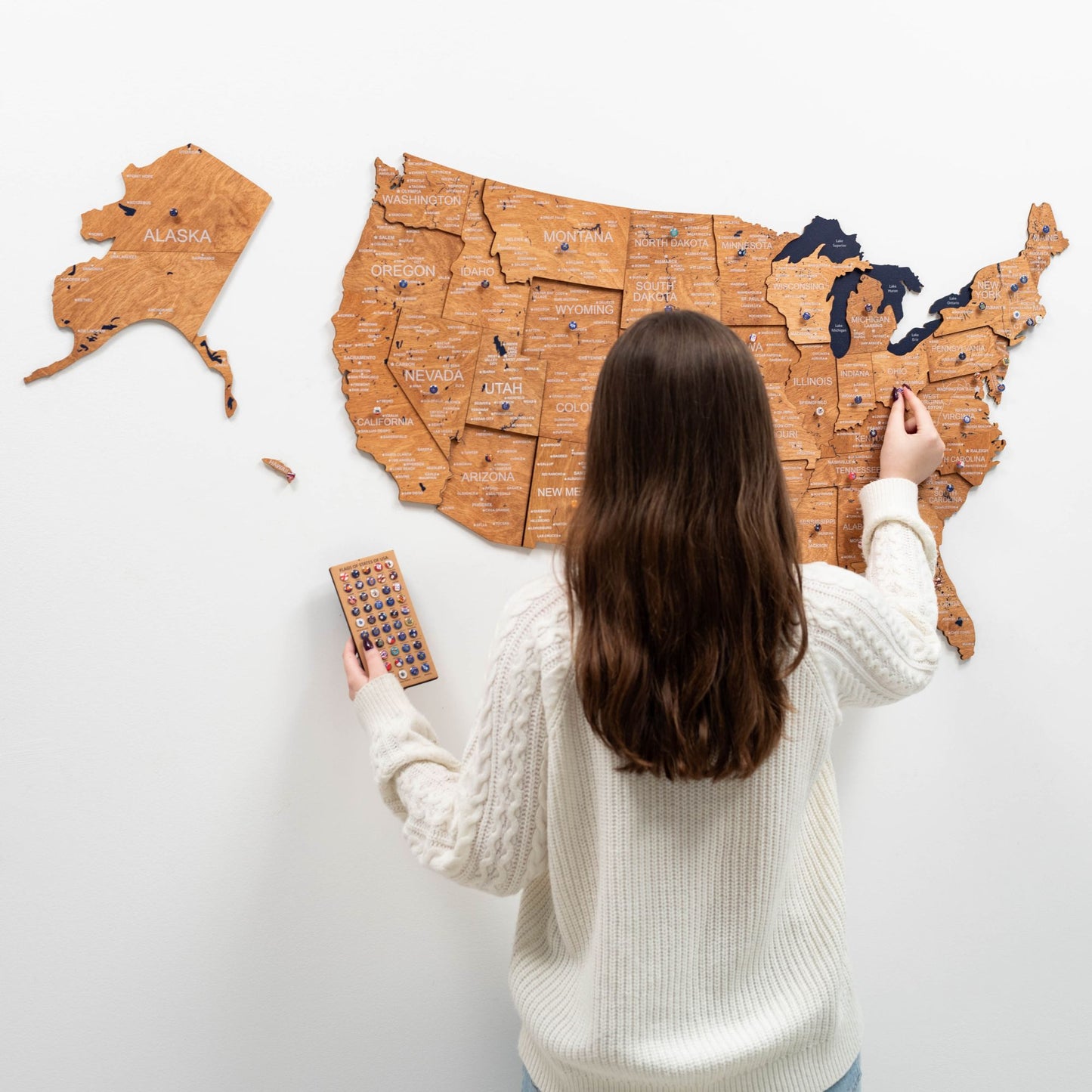 Wood 3D USA Map Wall Art - Oak