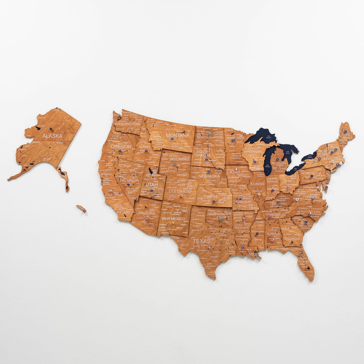Wood 3D USA Map Wall Art - Oak