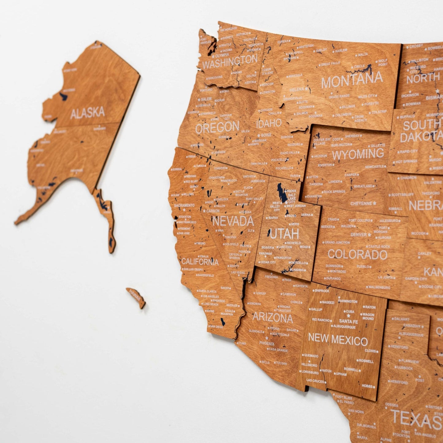 Wood 3D USA Map Wall Art - Oak