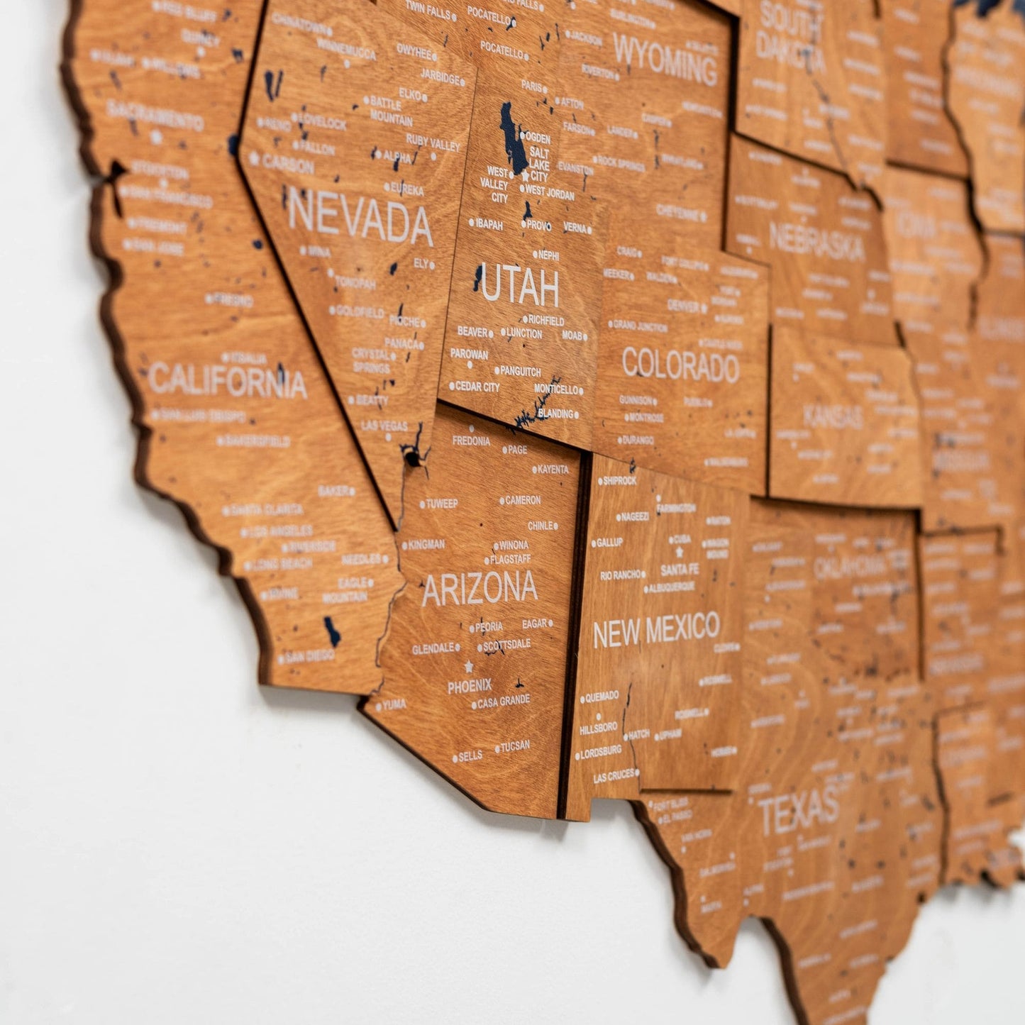 Wood 3D USA Map Wall Art - Oak