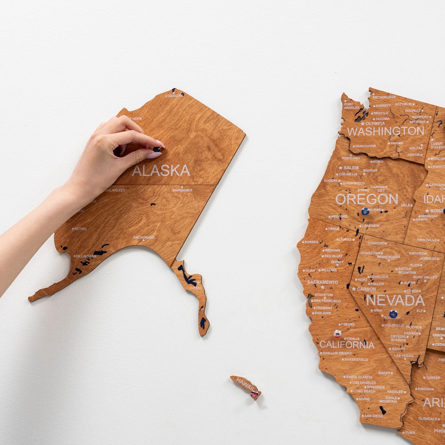 Wood 3D USA Map Wall Art - Oak