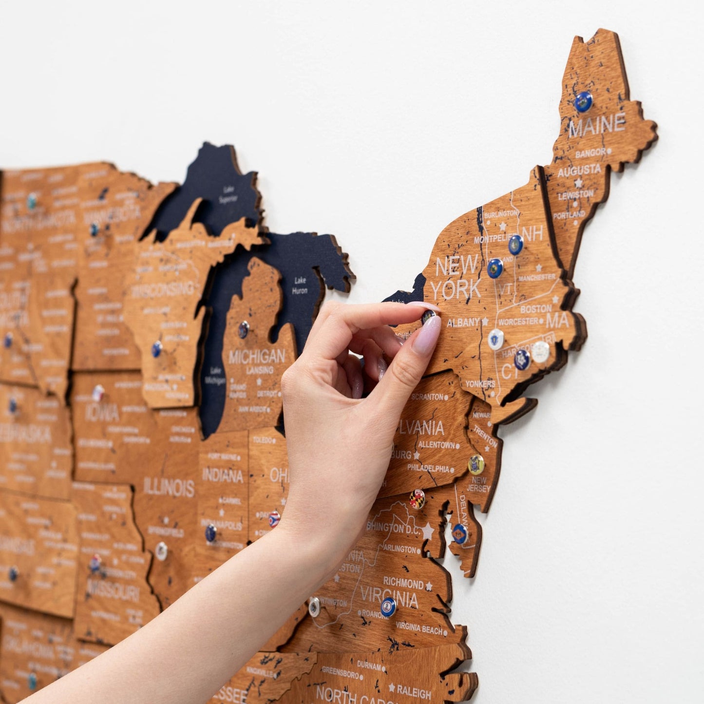 Wood 3D USA Map Wall Art - Oak