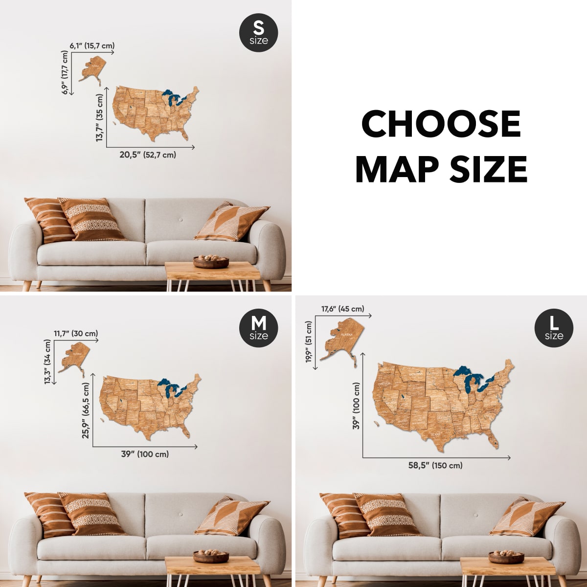 Wood 3D USA Map Wall Art - Oak