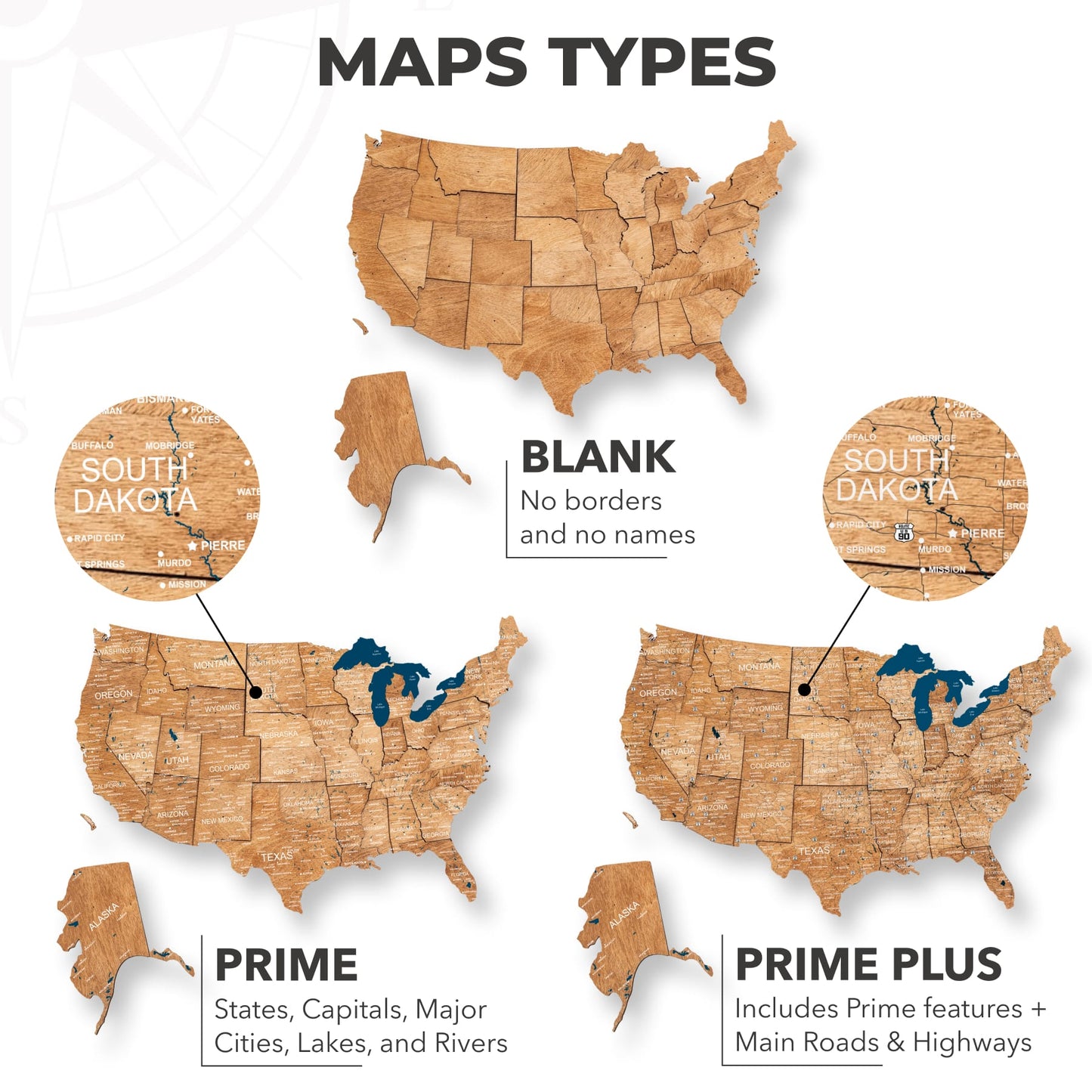 Wood 3D USA Map Wall Art - Oak