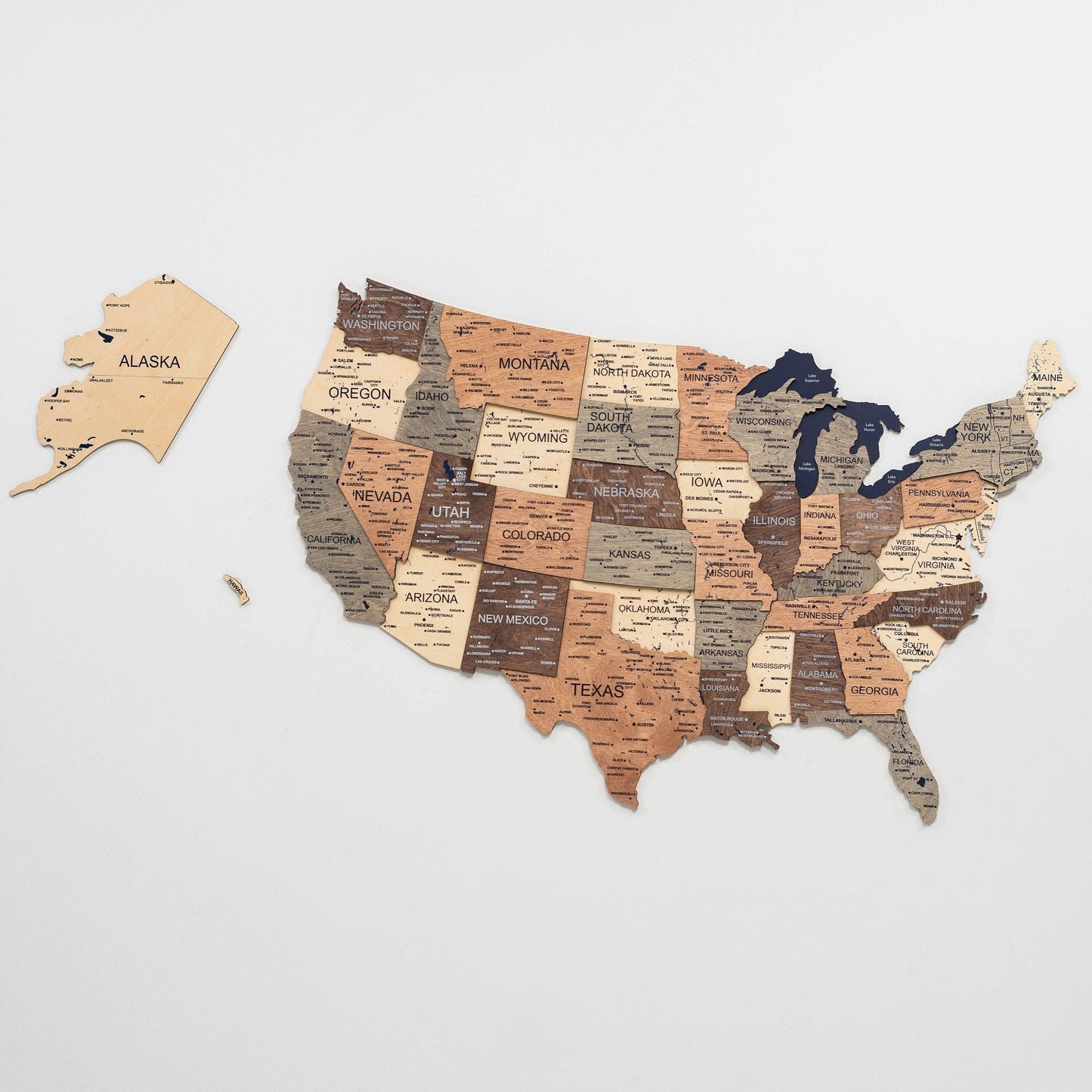 Wood 3D USA Map Wall Art - Smokey