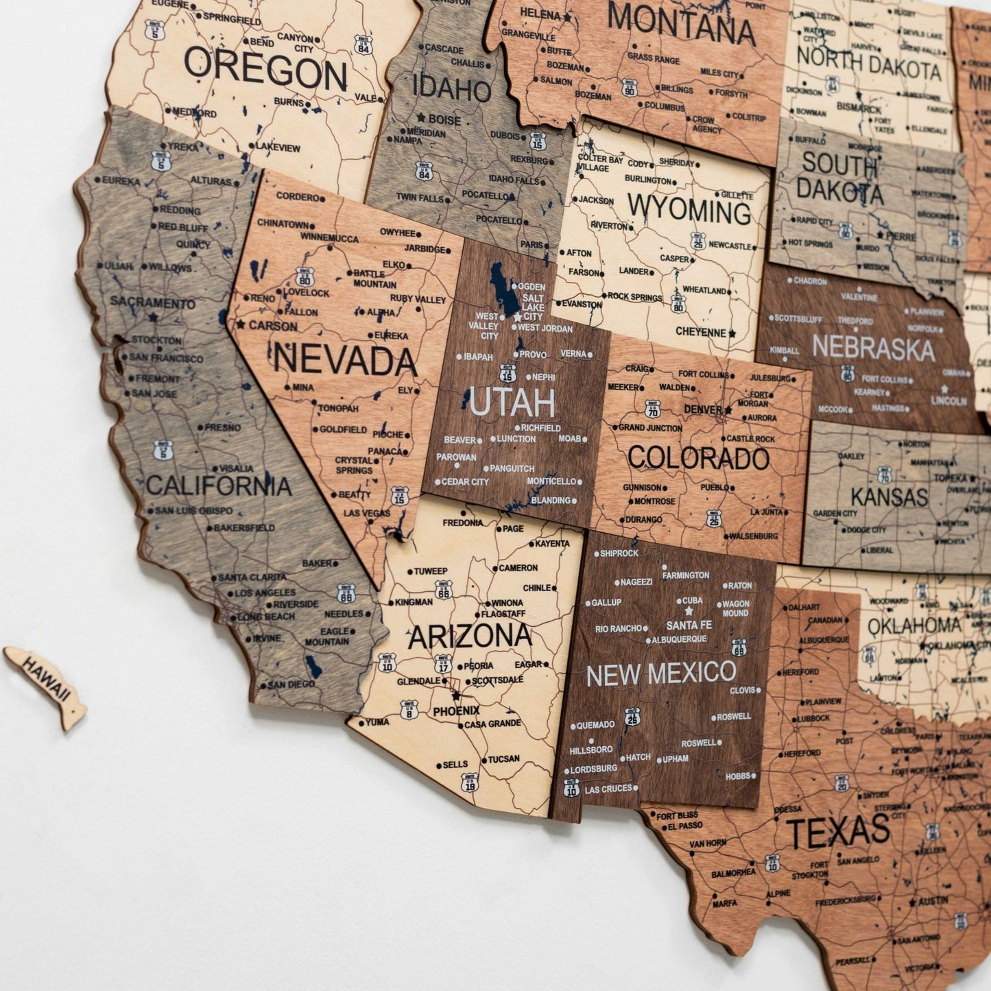 Wood 3D USA Map Wall Art - Smokey