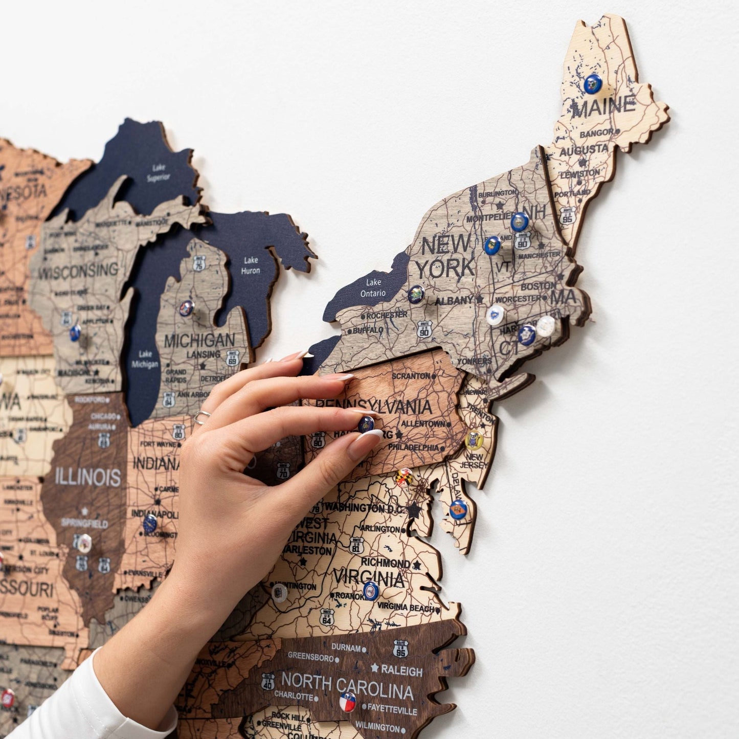 Wood 3D USA Map Wall Art - Smokey