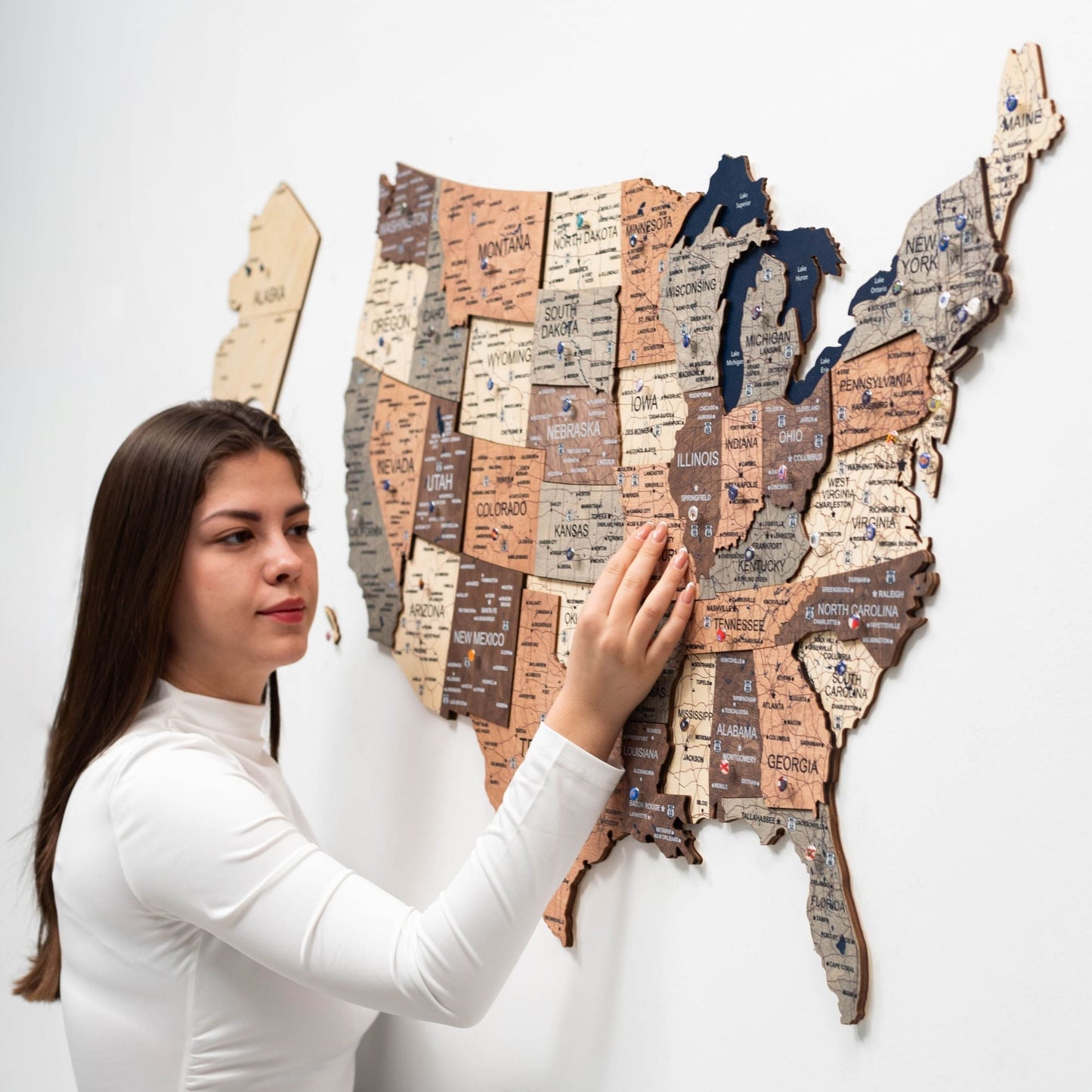 Wood 3D USA Map Wall Art - Smokey