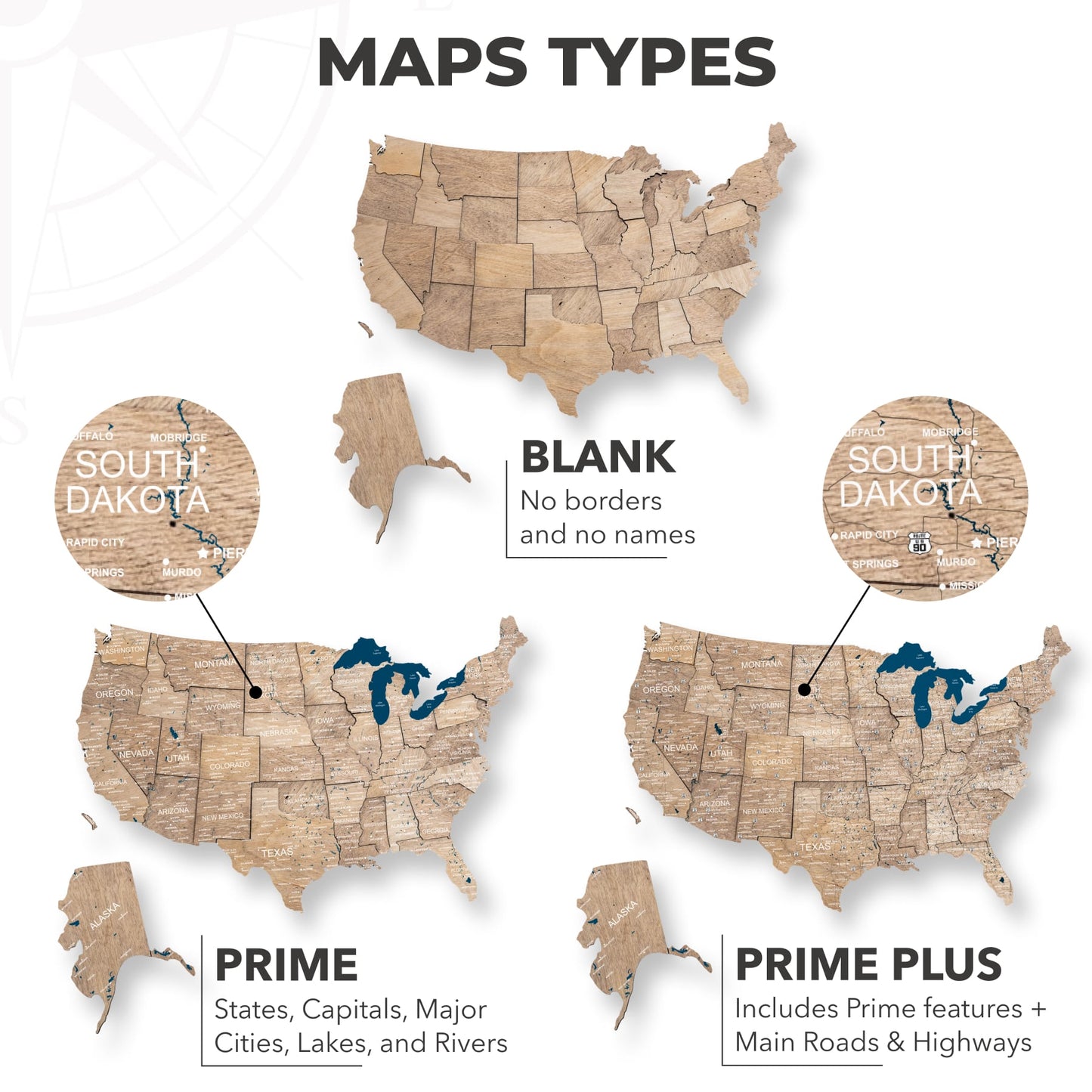 Wood 3D USA Map Wall Art - Terra
