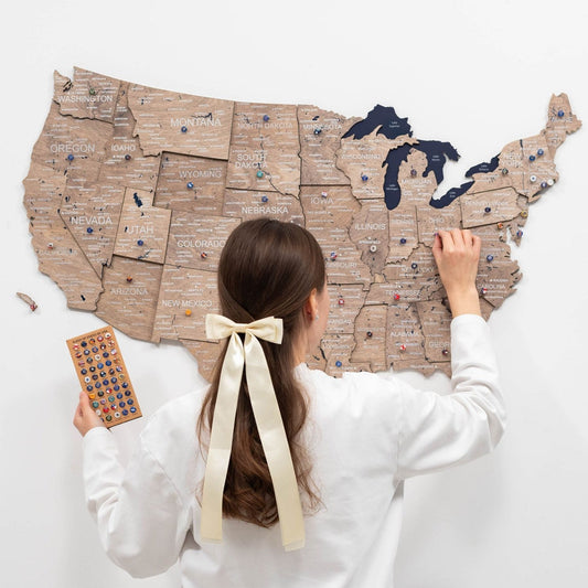 Wood 3D USA map wall art in terra finish on a wall