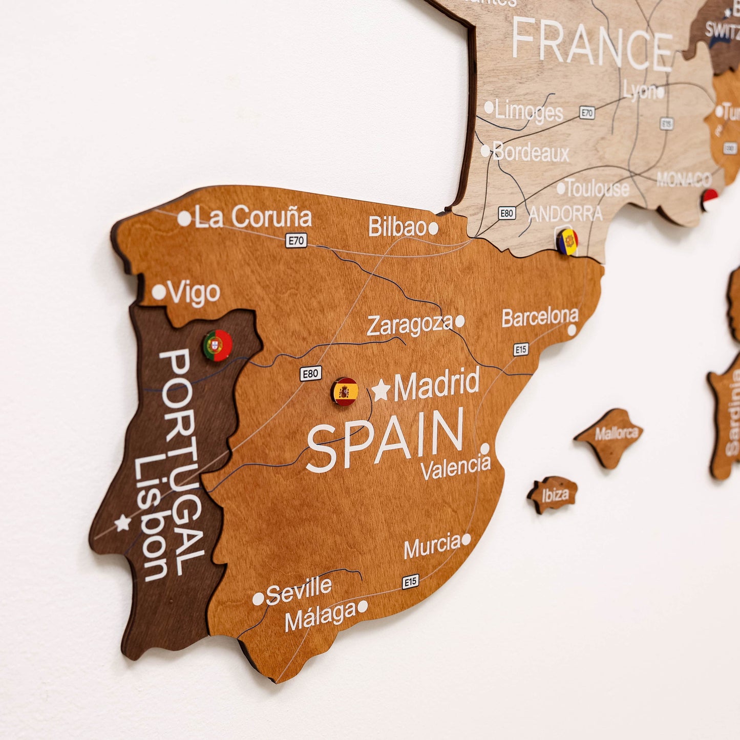 3D Wooden Europe Map Wall Art - Multicolor