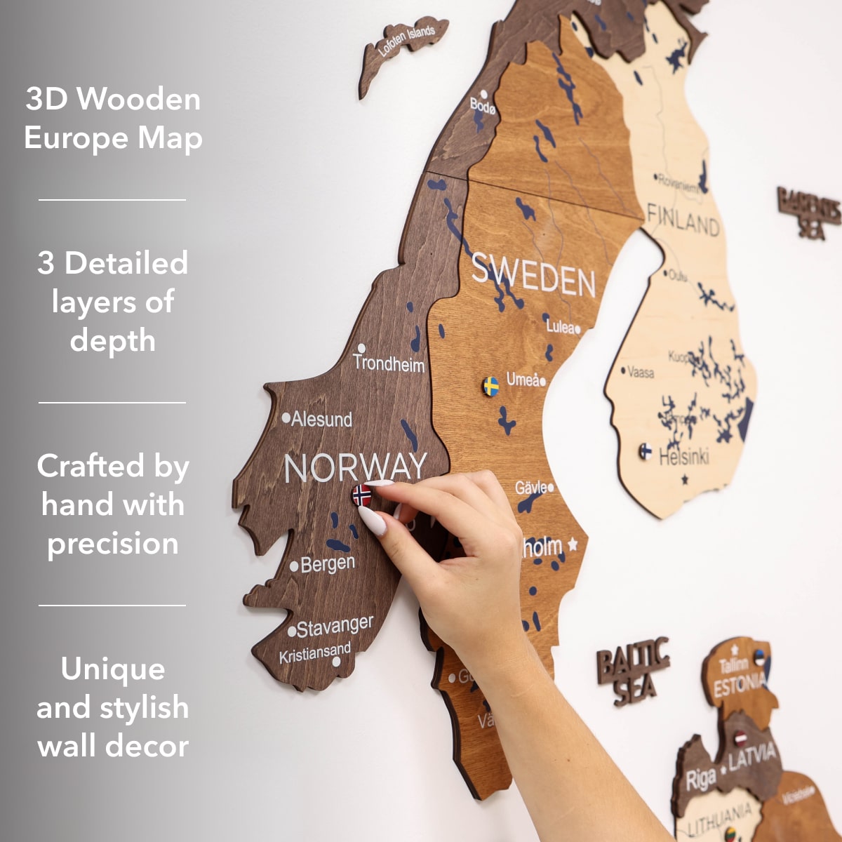 3D Wooden Europe Map Wall Art - Multicolor