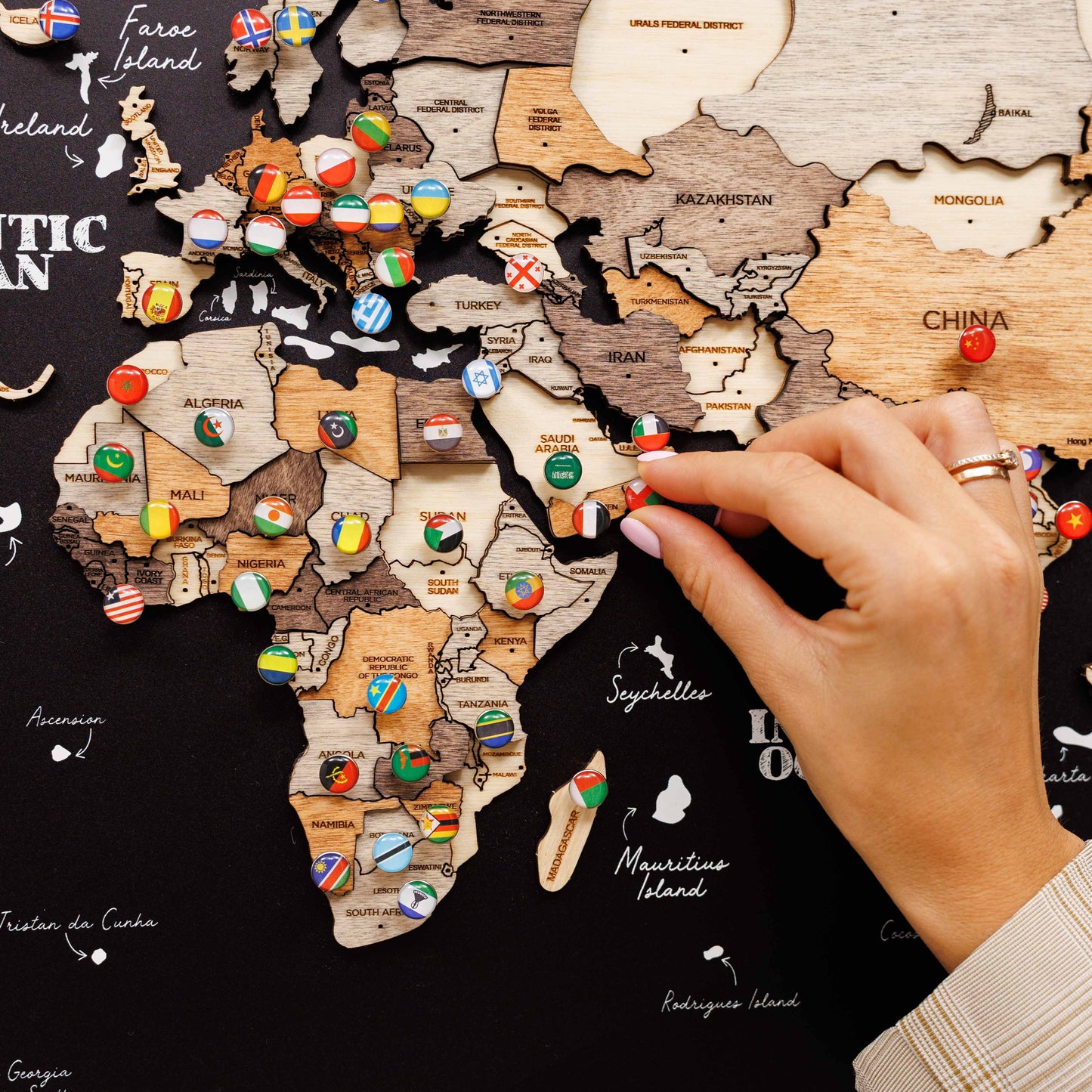 Wooden World Map Panel Wall Art - Multicolor